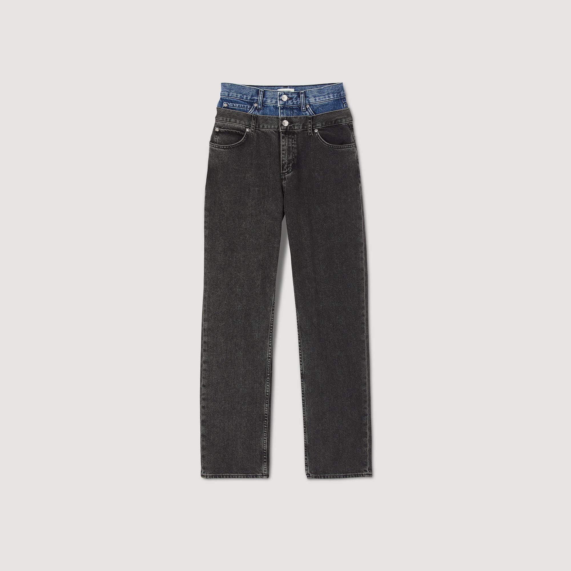 Sandro washed denim with seaming top