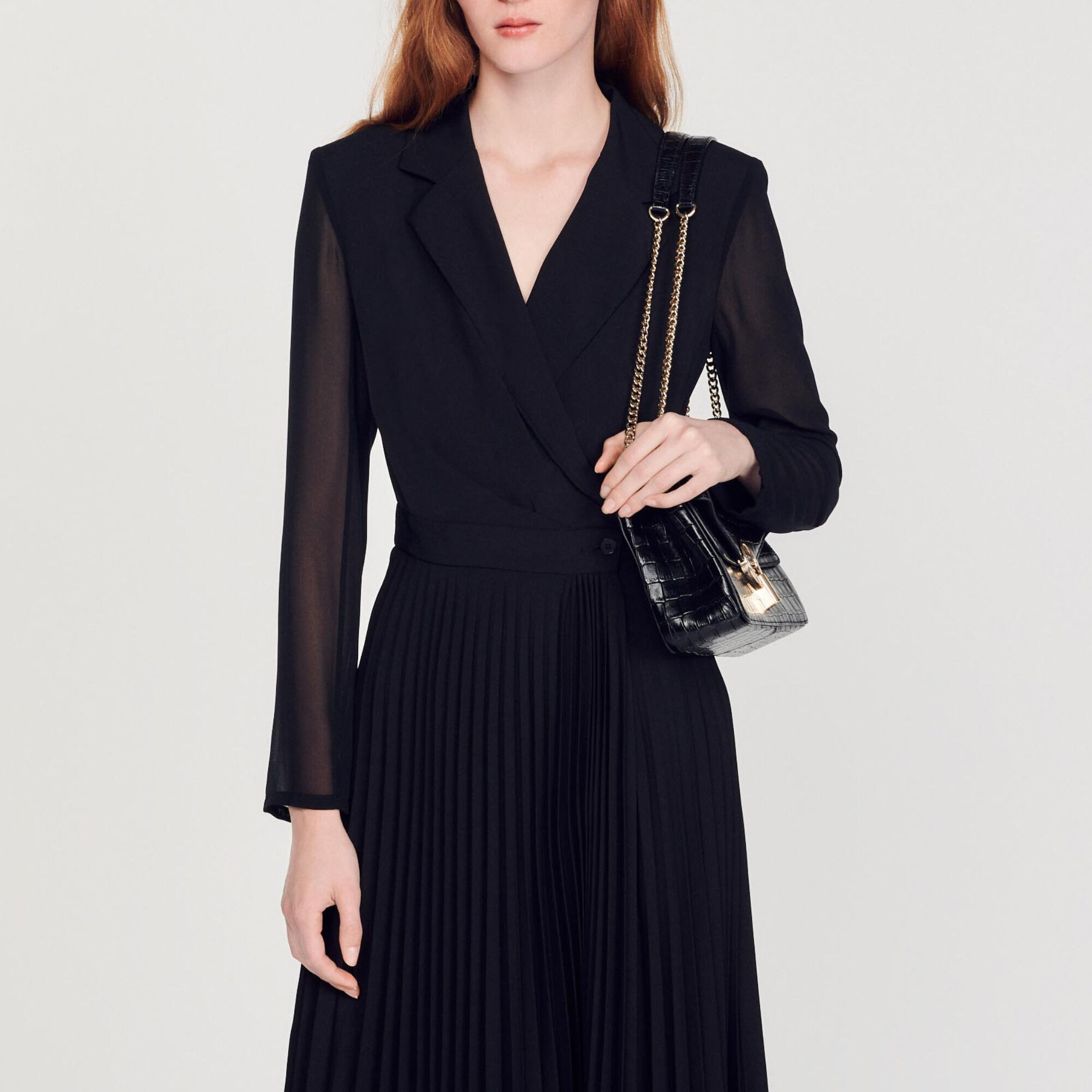 Dual-material long-sleeved dress black / gray For Women