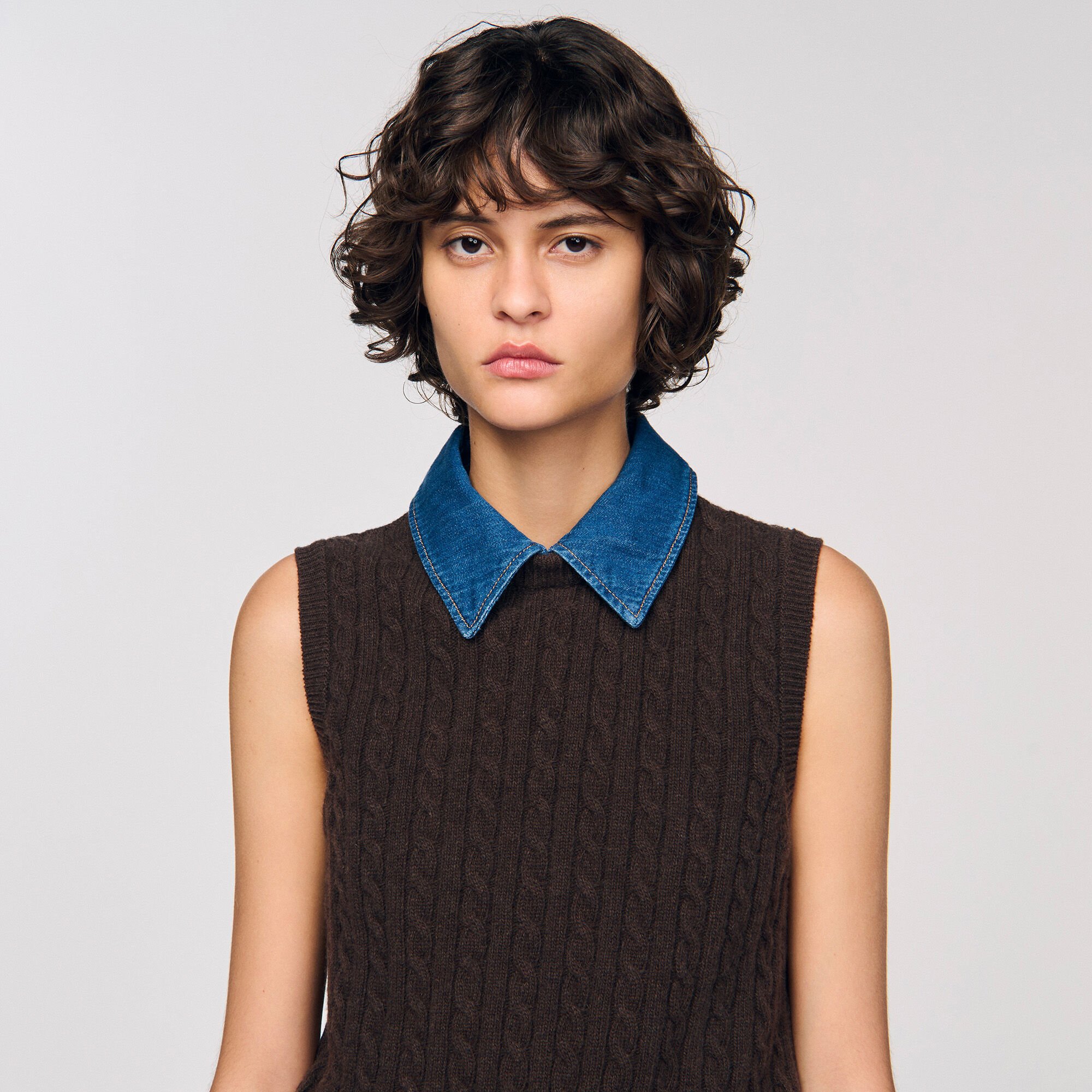 Knit and denim jumper