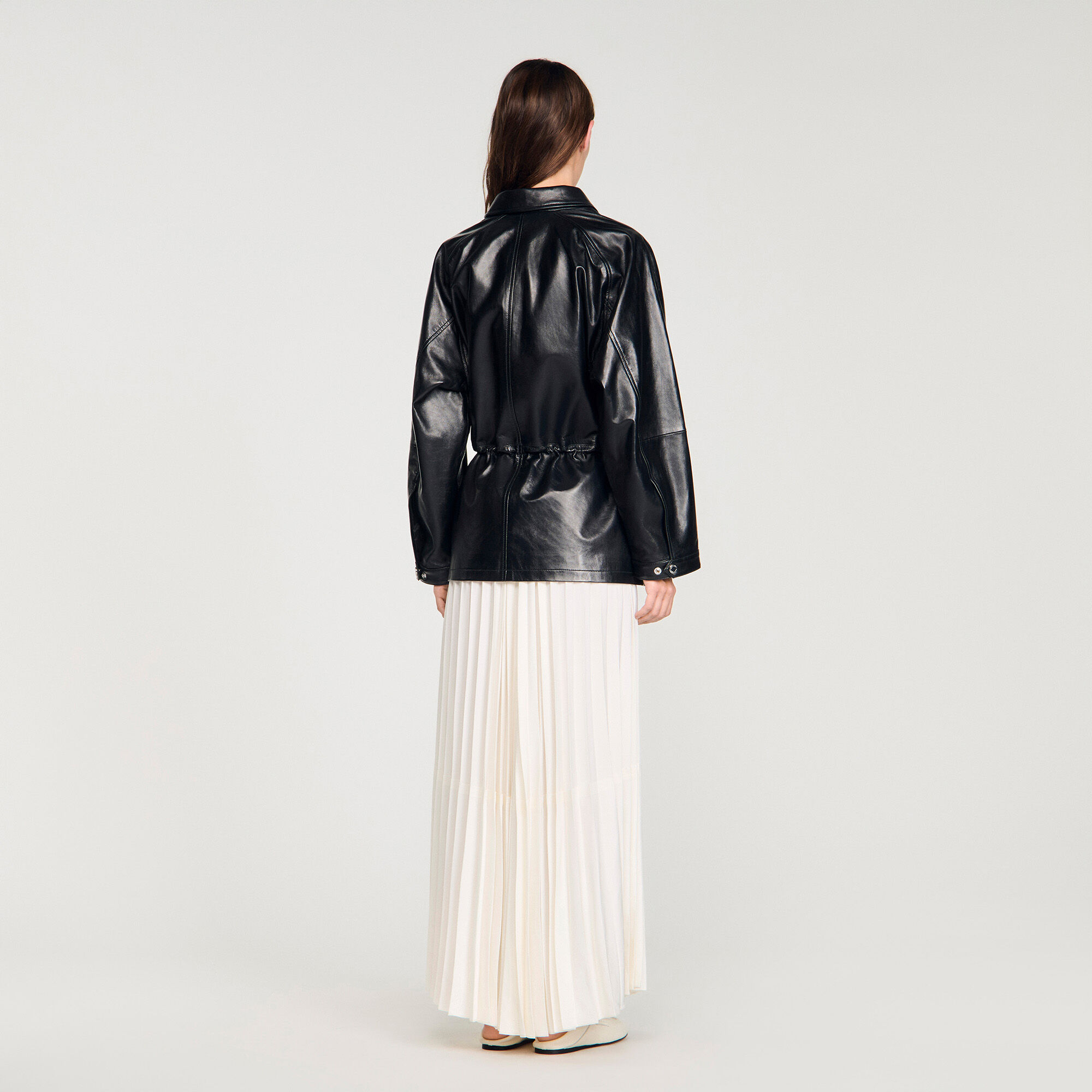Smooth leather jacket black / gray For Women | Sandro Paris