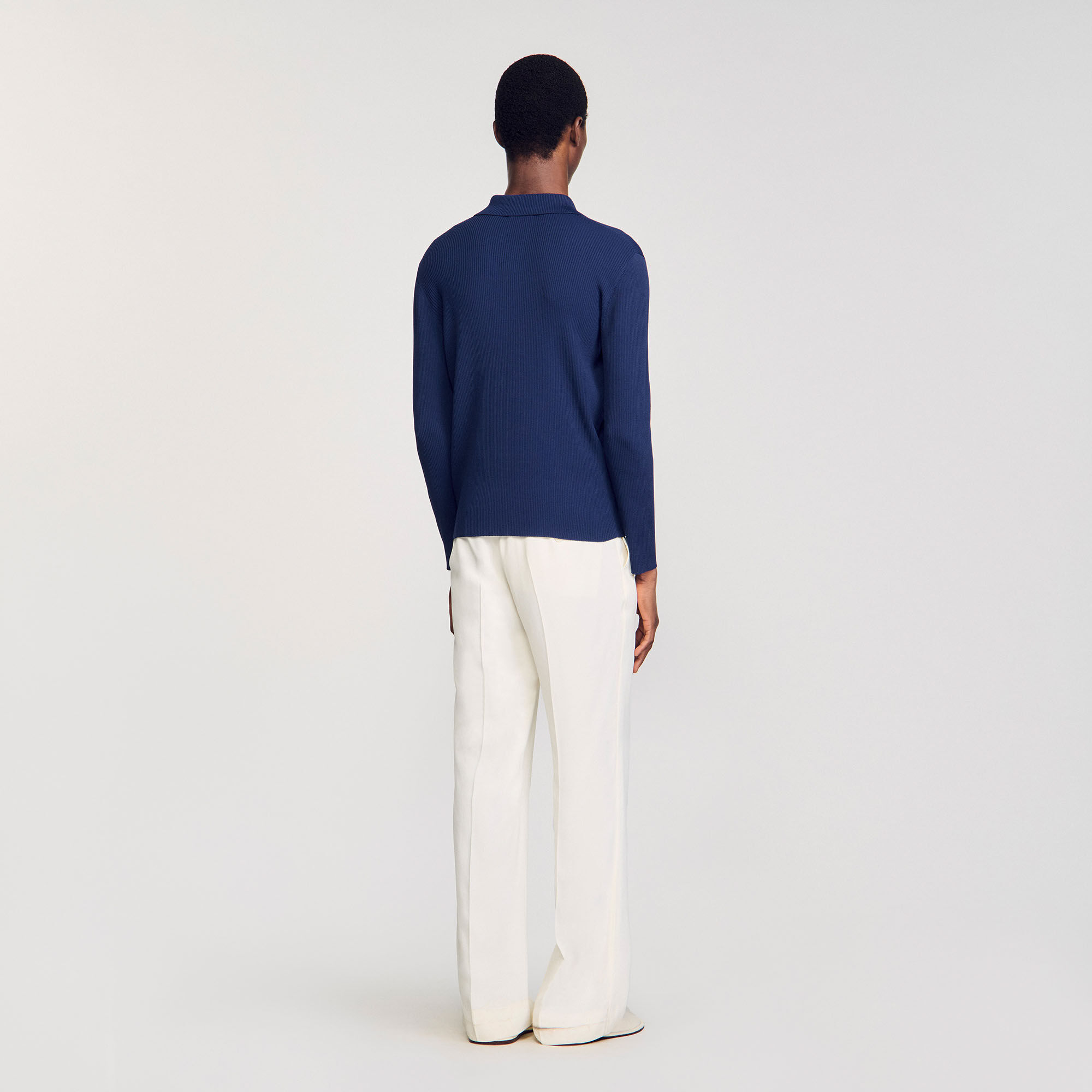 Rib knit polo shirt