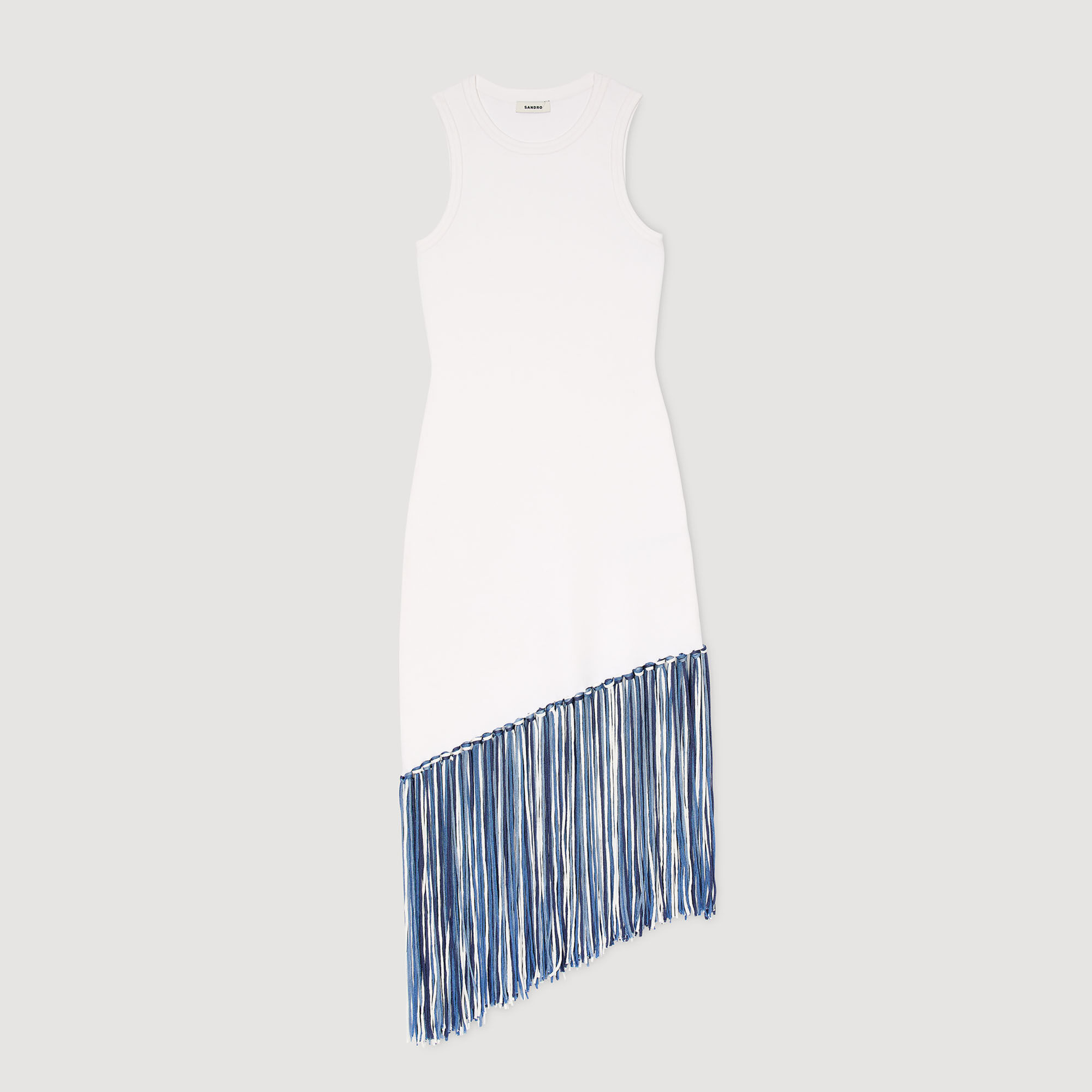 関税・送料込み!【国内発送】SANDRO Fringed Maxi ワンピース Fringed maxi dress white / beige For Women | Sandro Paris