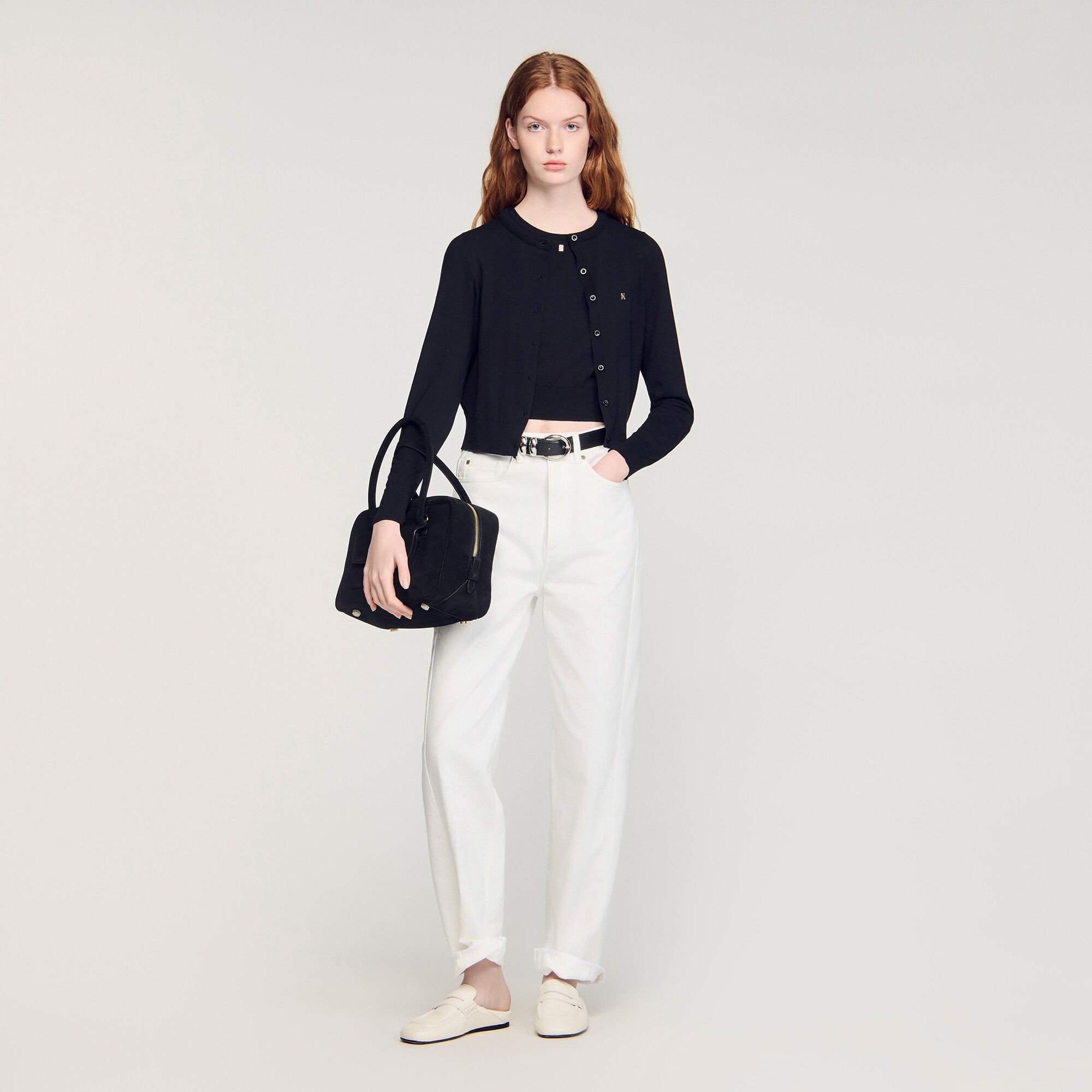 Padded round neck cropped cardigan