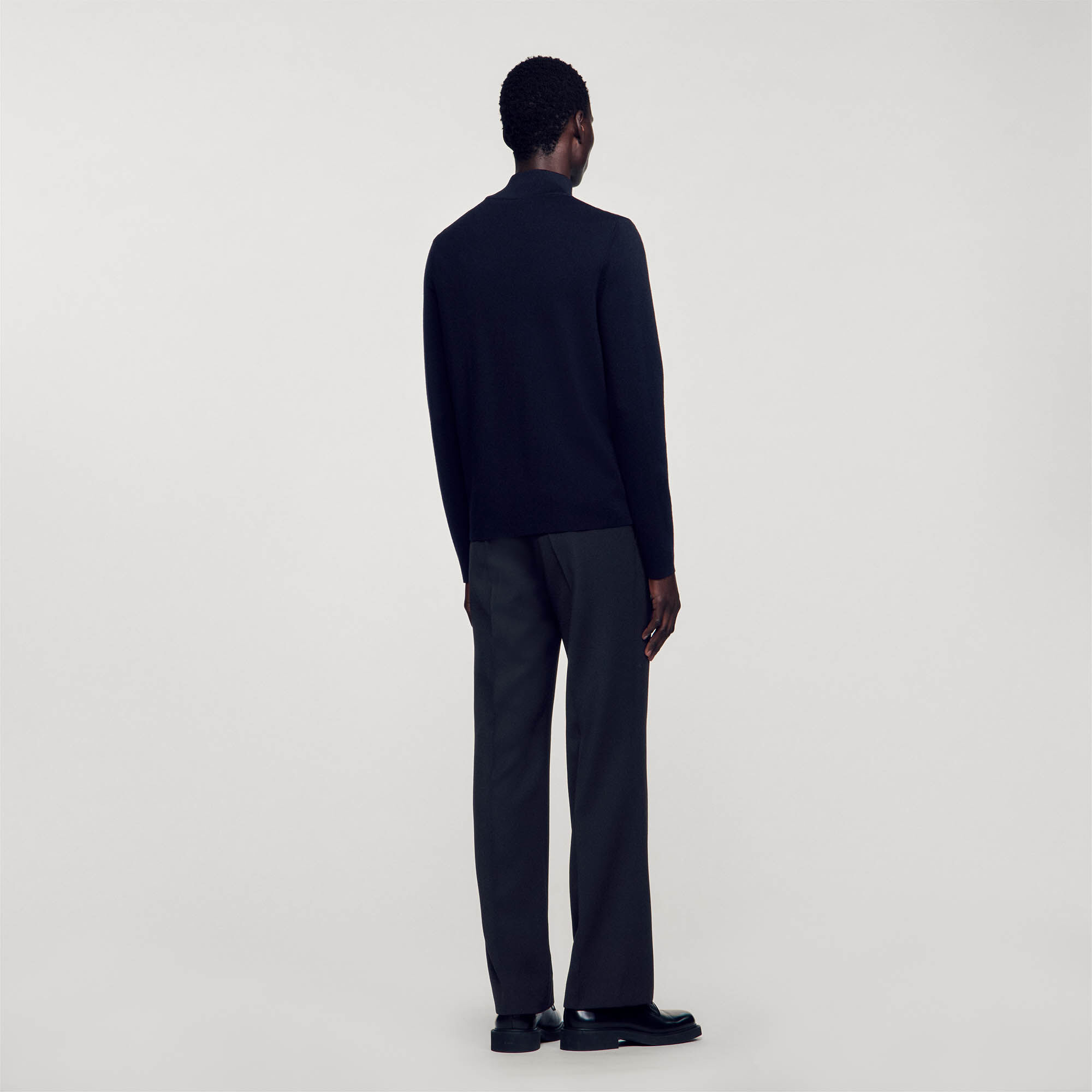 Wool jumper with zip collar black / gray for Men | Sandro Paris