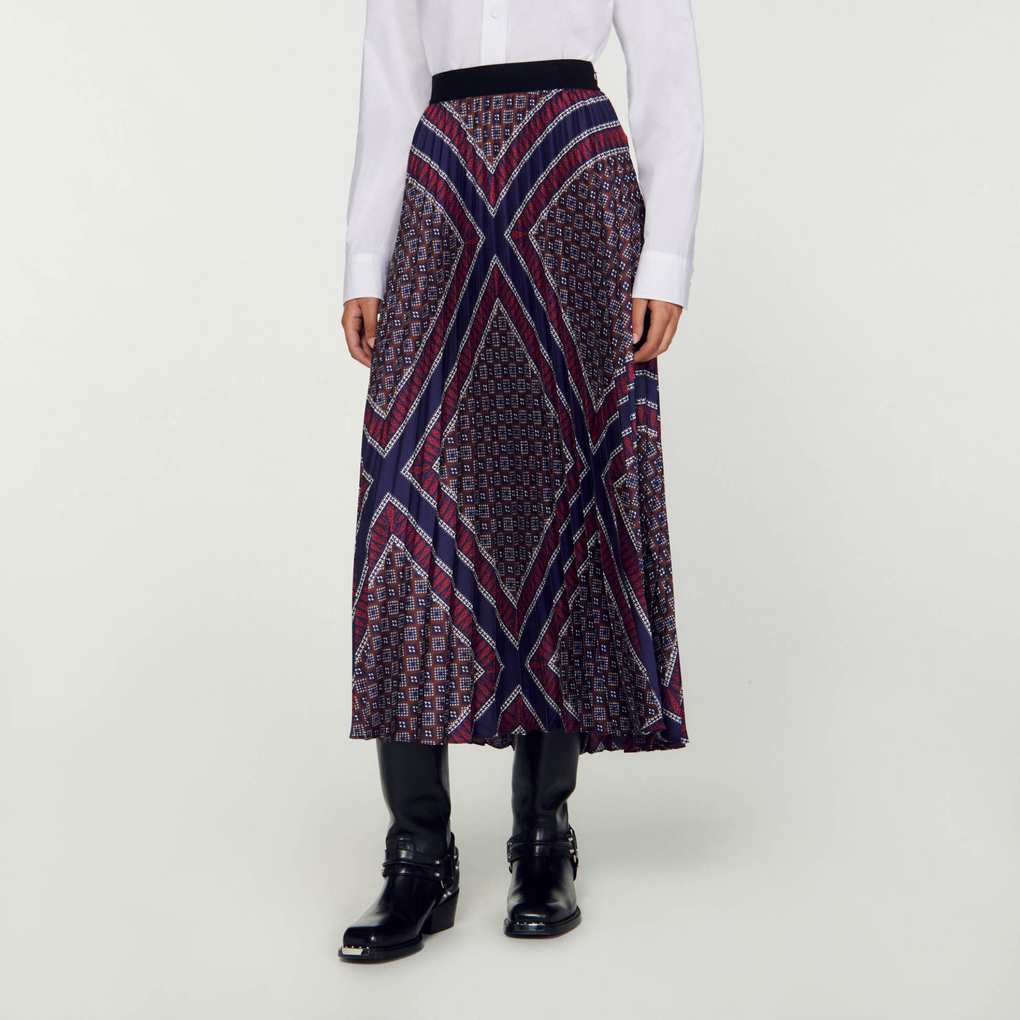 Printed pleated long skirt