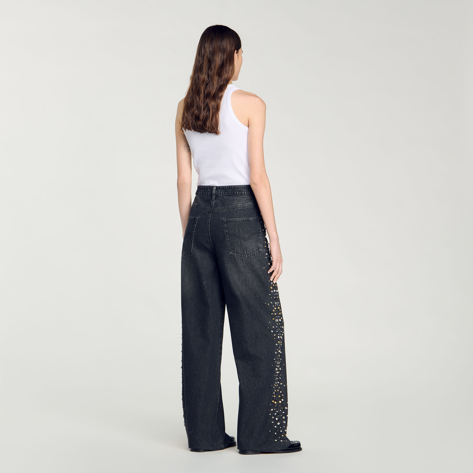 Wide-leg rhinestone jeans