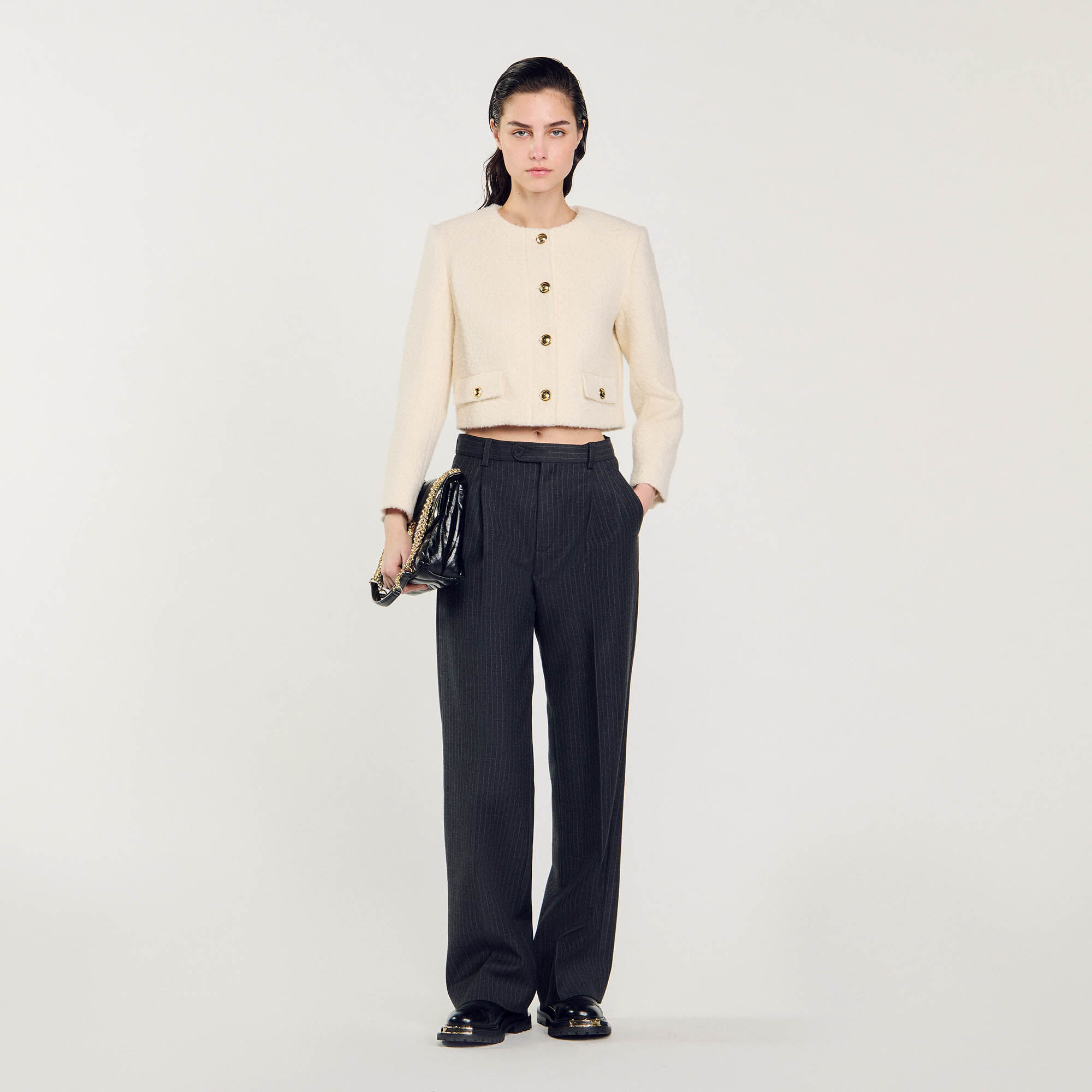 Cropped boucle jacket top