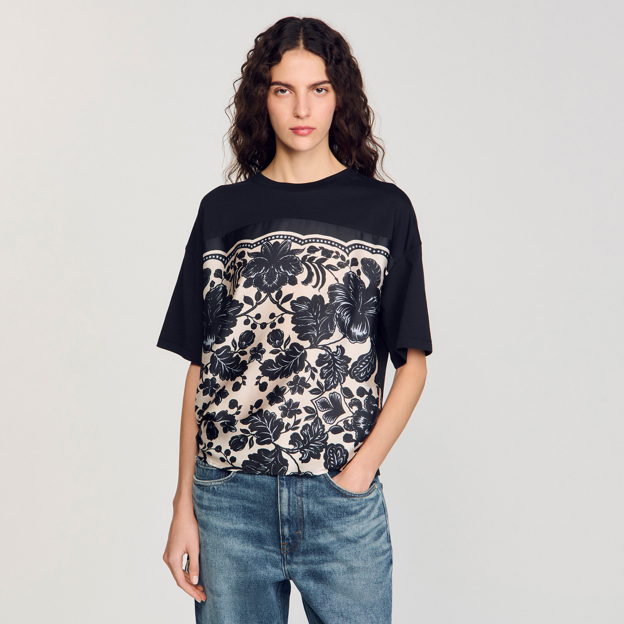 Floral motif T-shirt white / beige For Women | Sandro Paris