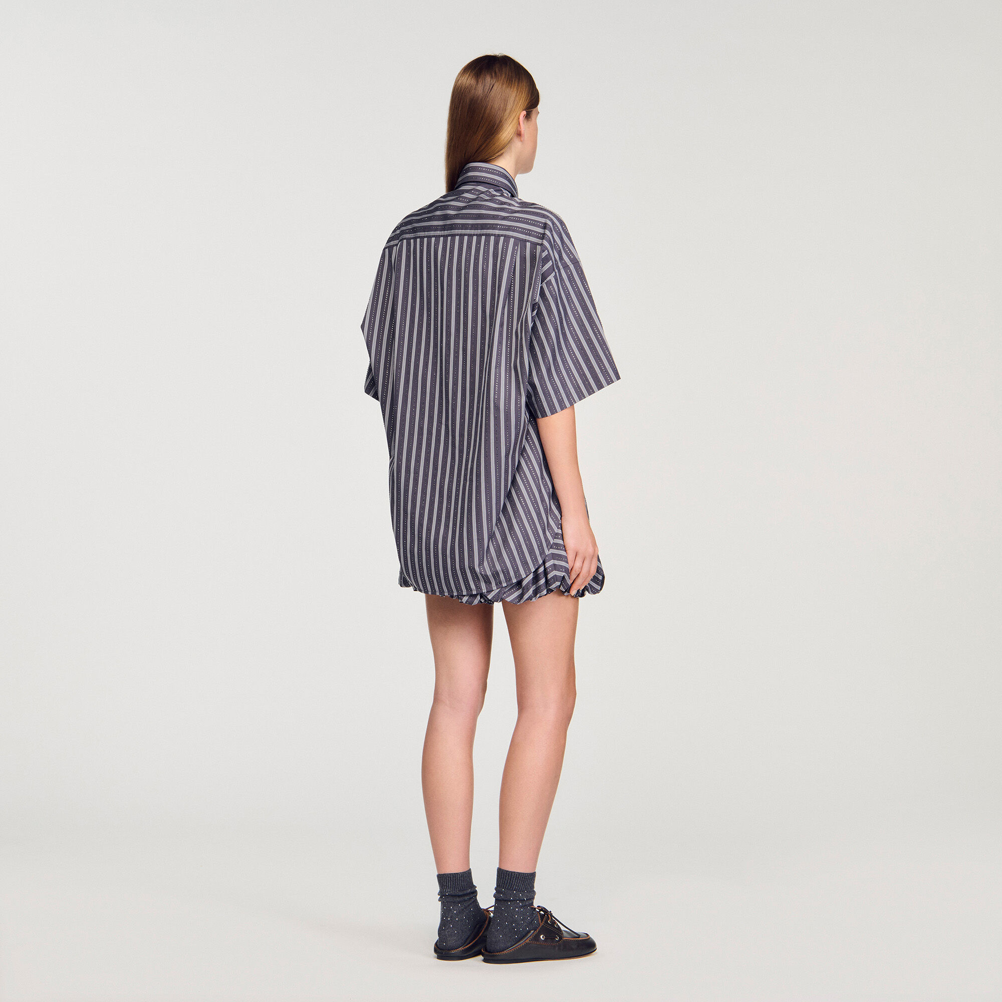 シャツ IONSEOUL Paris Decky Oversized Checkered Shirt Oversized striped rhinestone shirt black / gray For Women