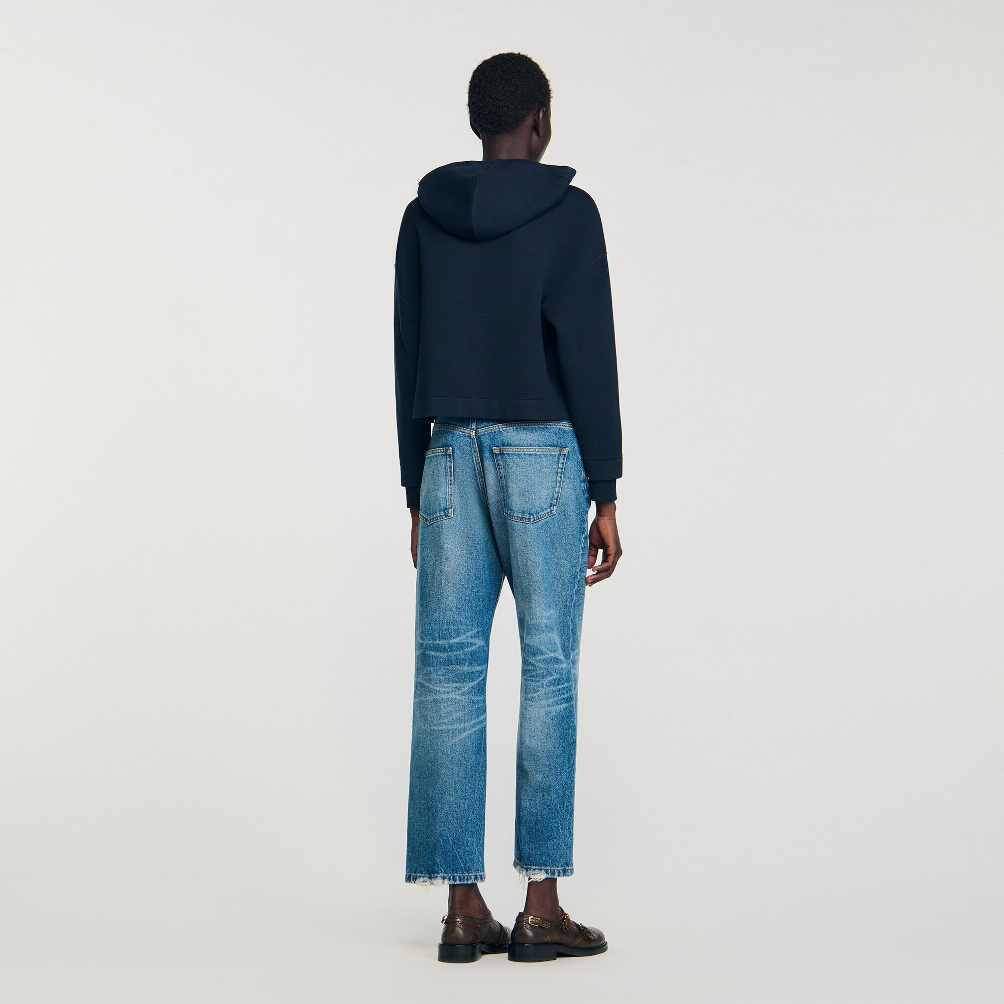 Knit and denim sweatshirt