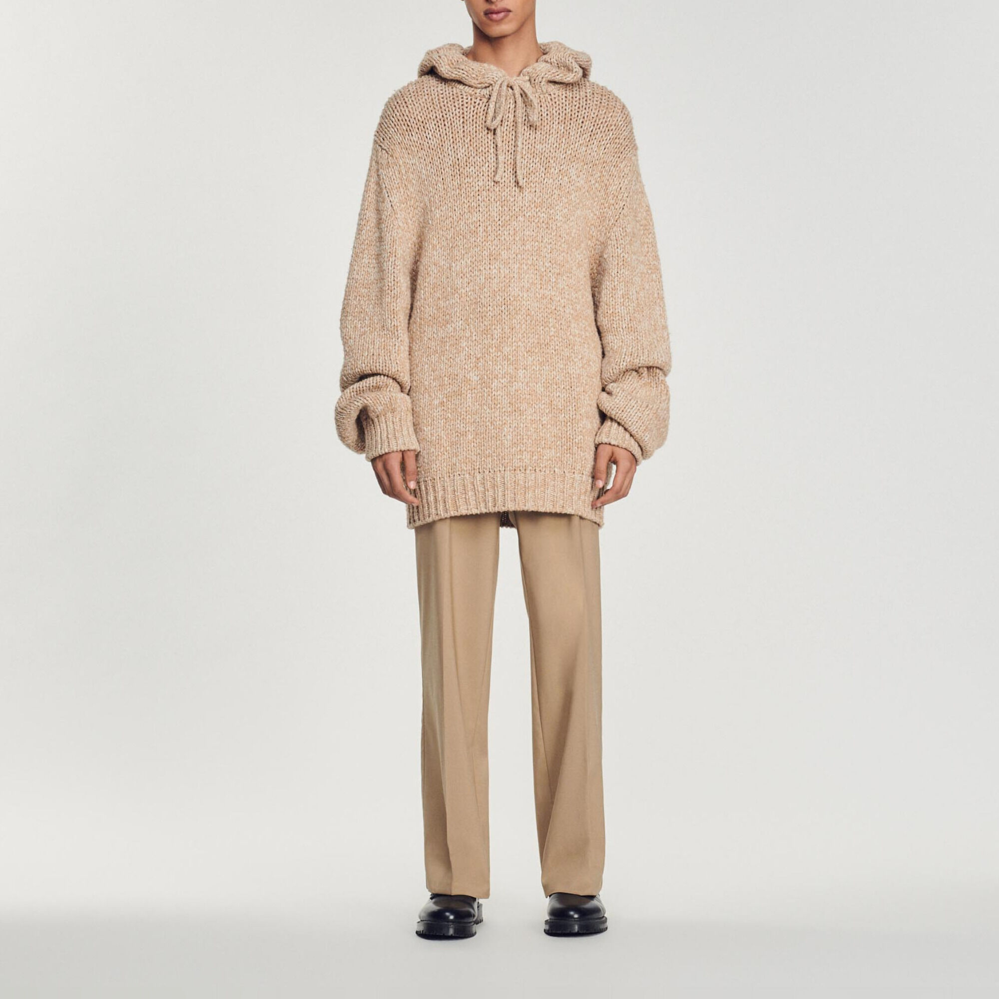 Oversized knit hoodie white beige for Men Sandro Paris