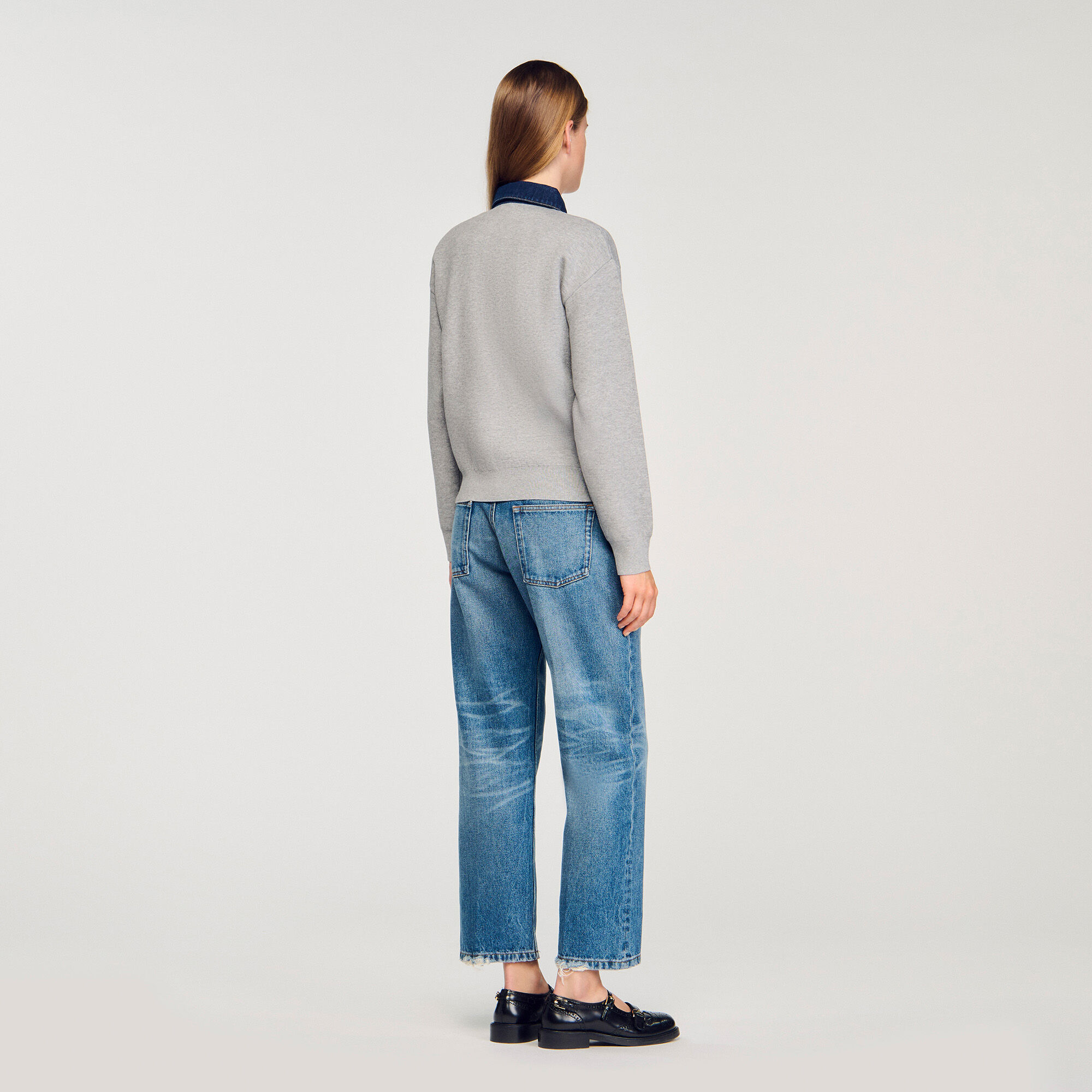 Jumper with denim collar