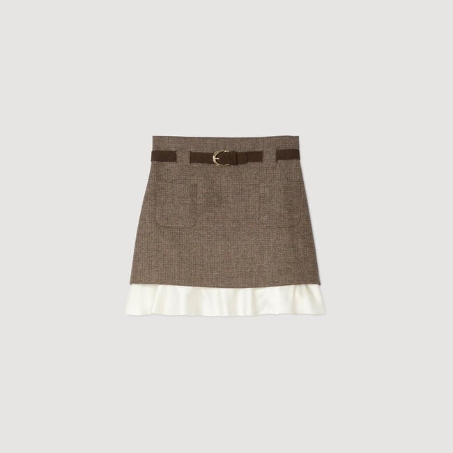 Short skirt with frill and belt