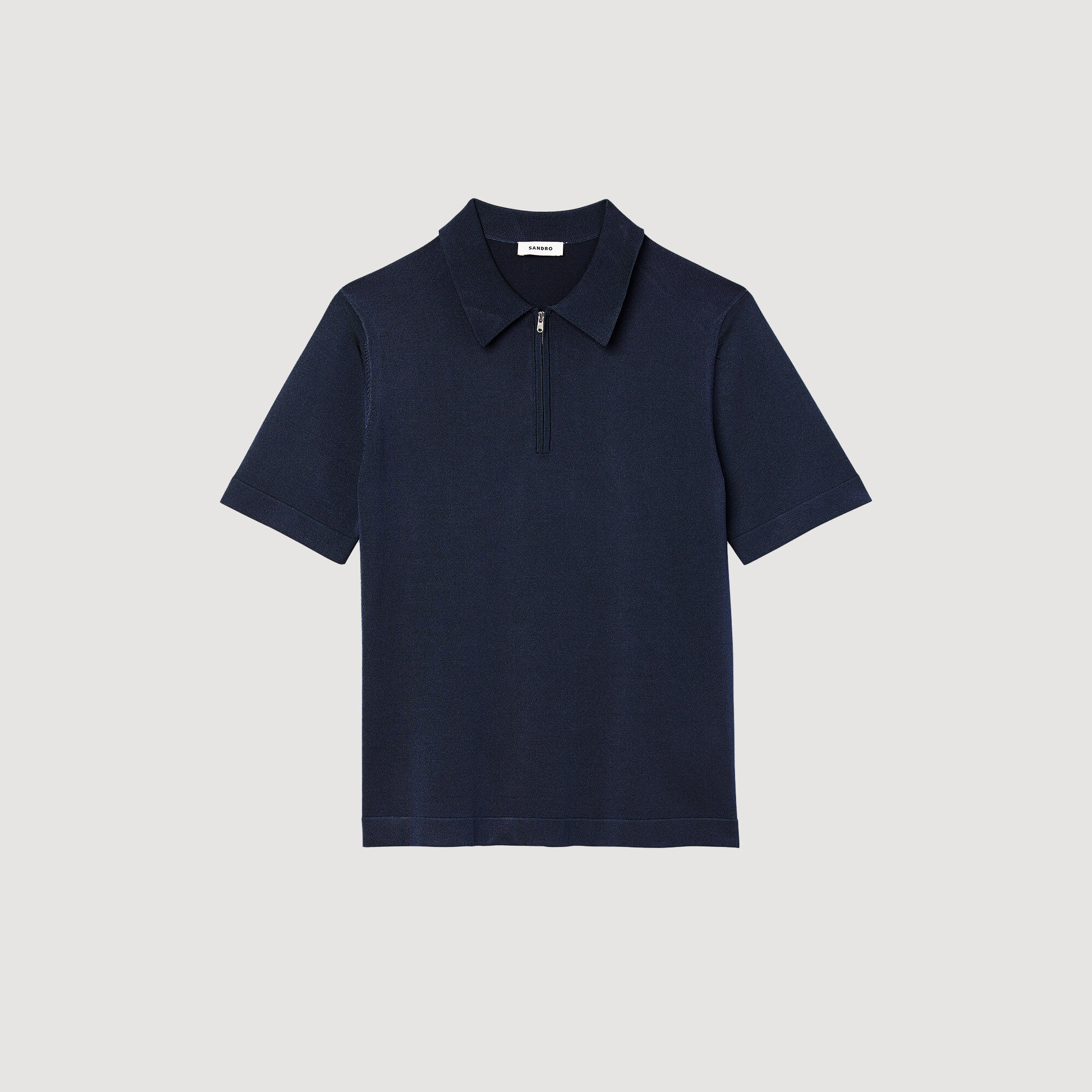 Knitted polo shirt with zip collar blue for Men | Sandro Paris