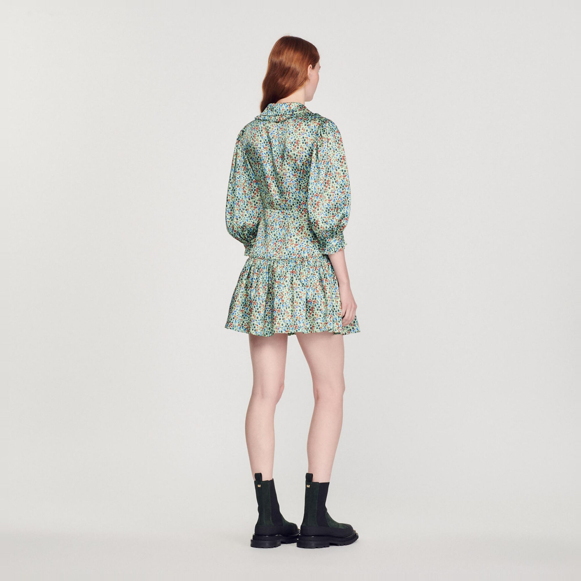 Short flowing dress with floral print