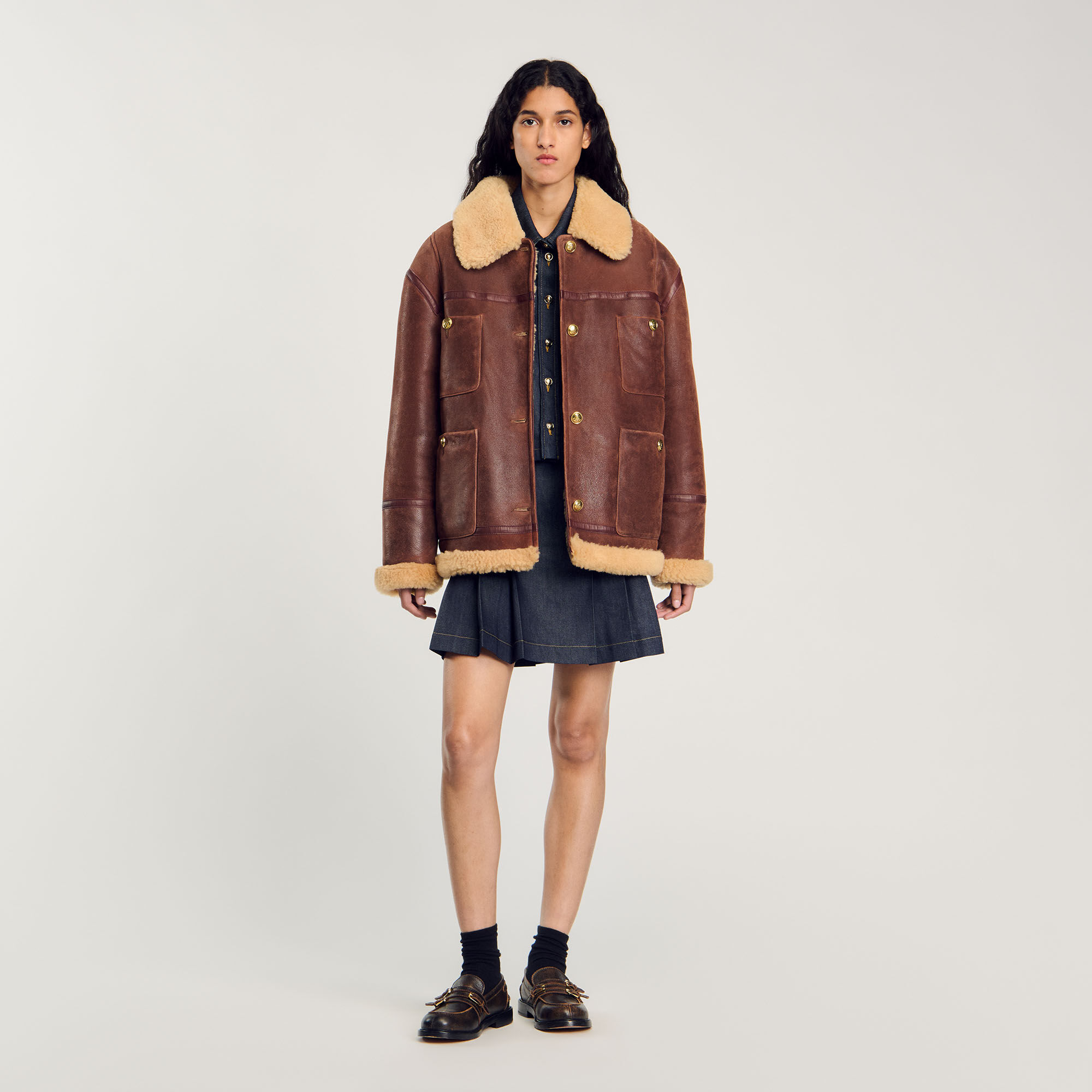 Sandro reversible shearling coat online