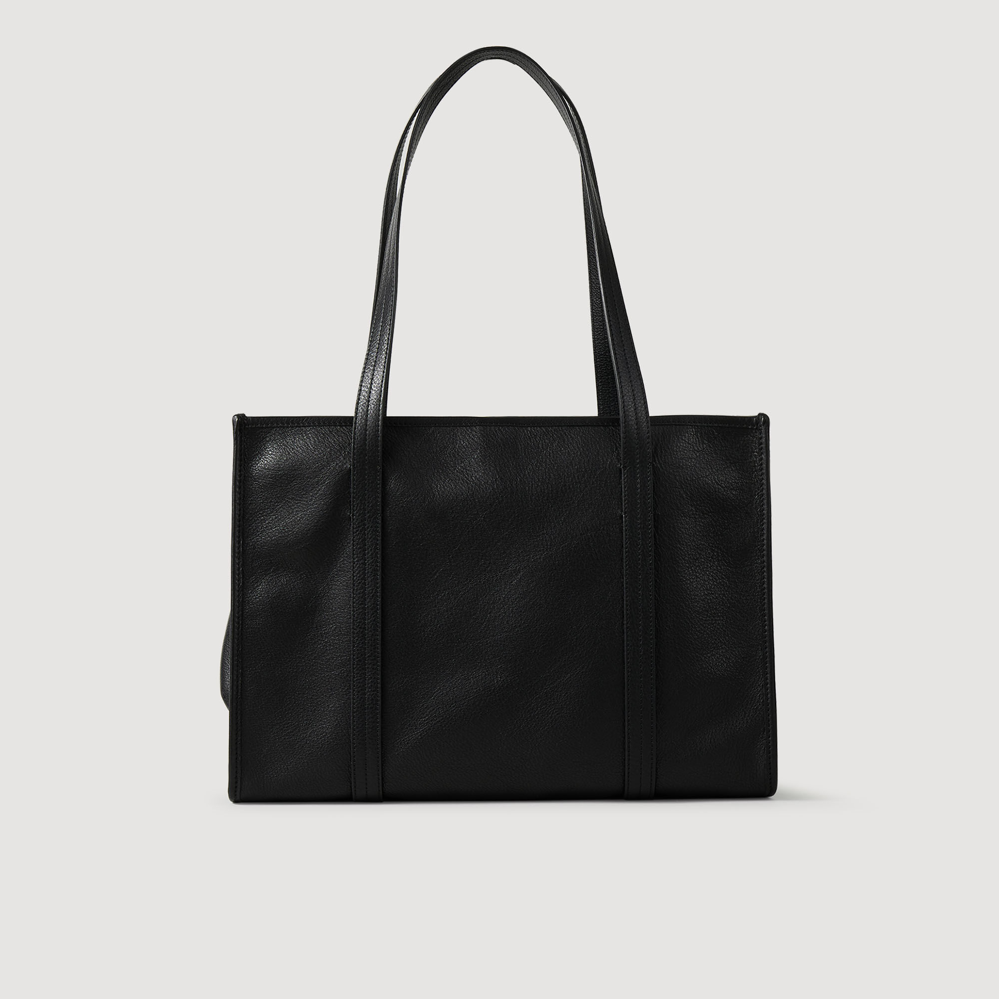 Soft leather shopping bag black / gray For Women | Sandro Paris