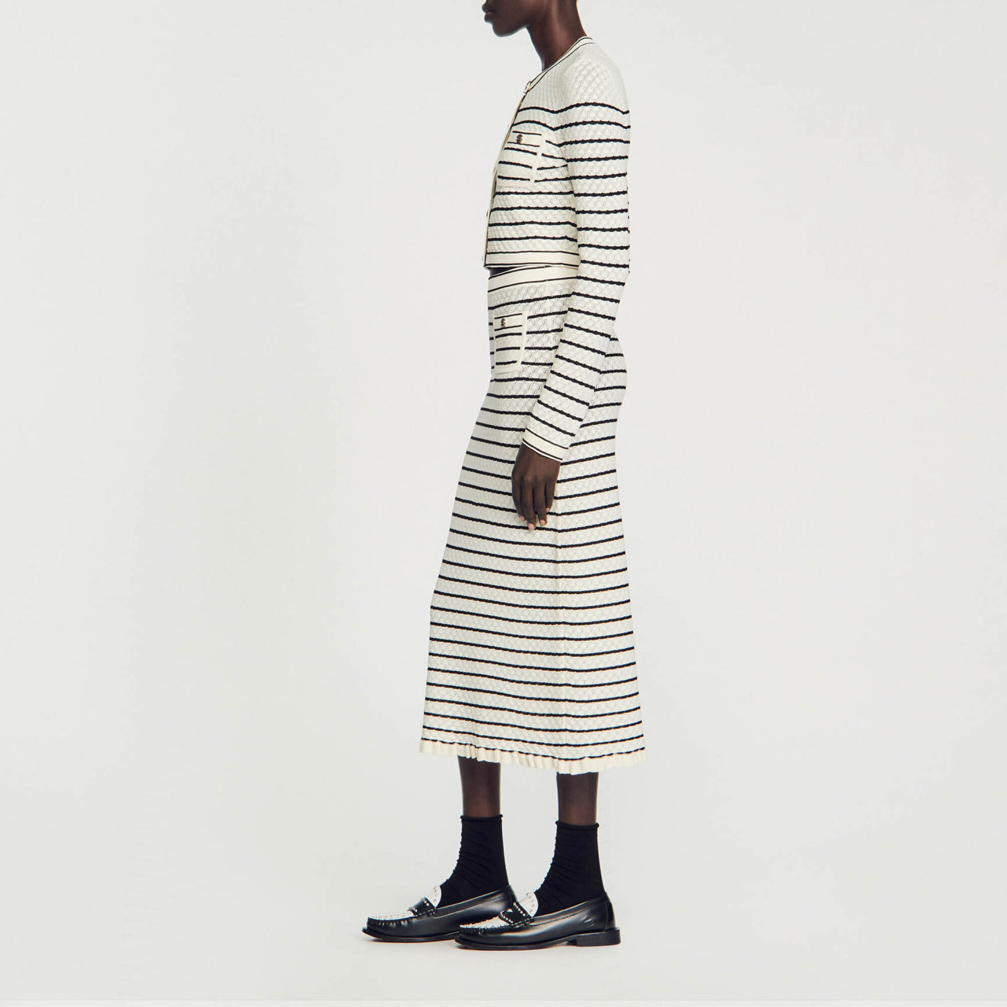 Striped knit midi skirt