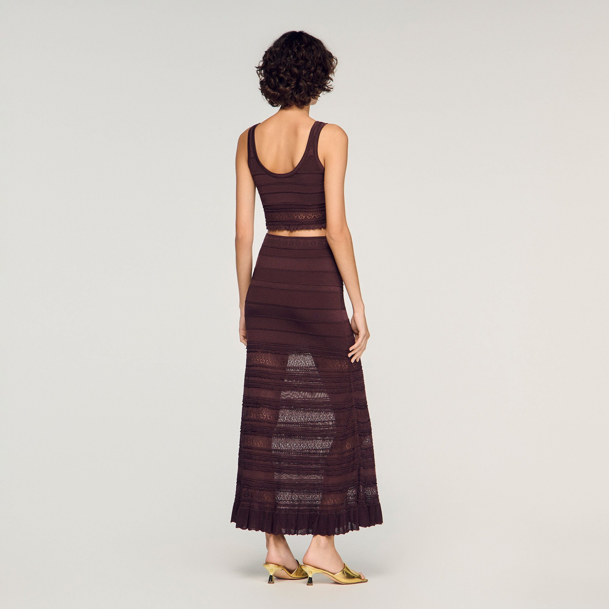 Pointelle knit maxi skirt