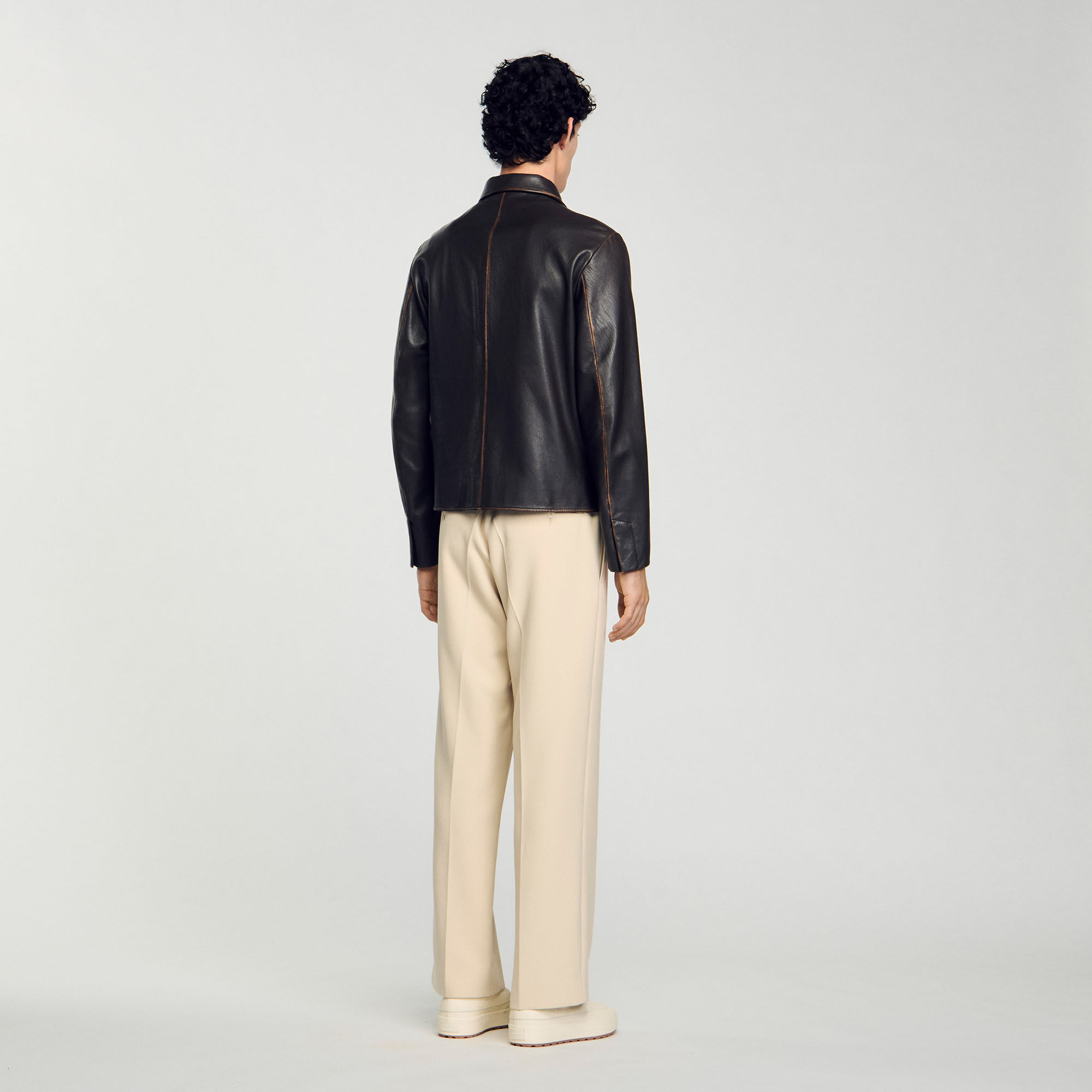 ✨美品✨SANDRO メンズ風 ジャケット コート 36 ブラウン系 Distressed-look leather jacket brown for Men | Sandro Paris
