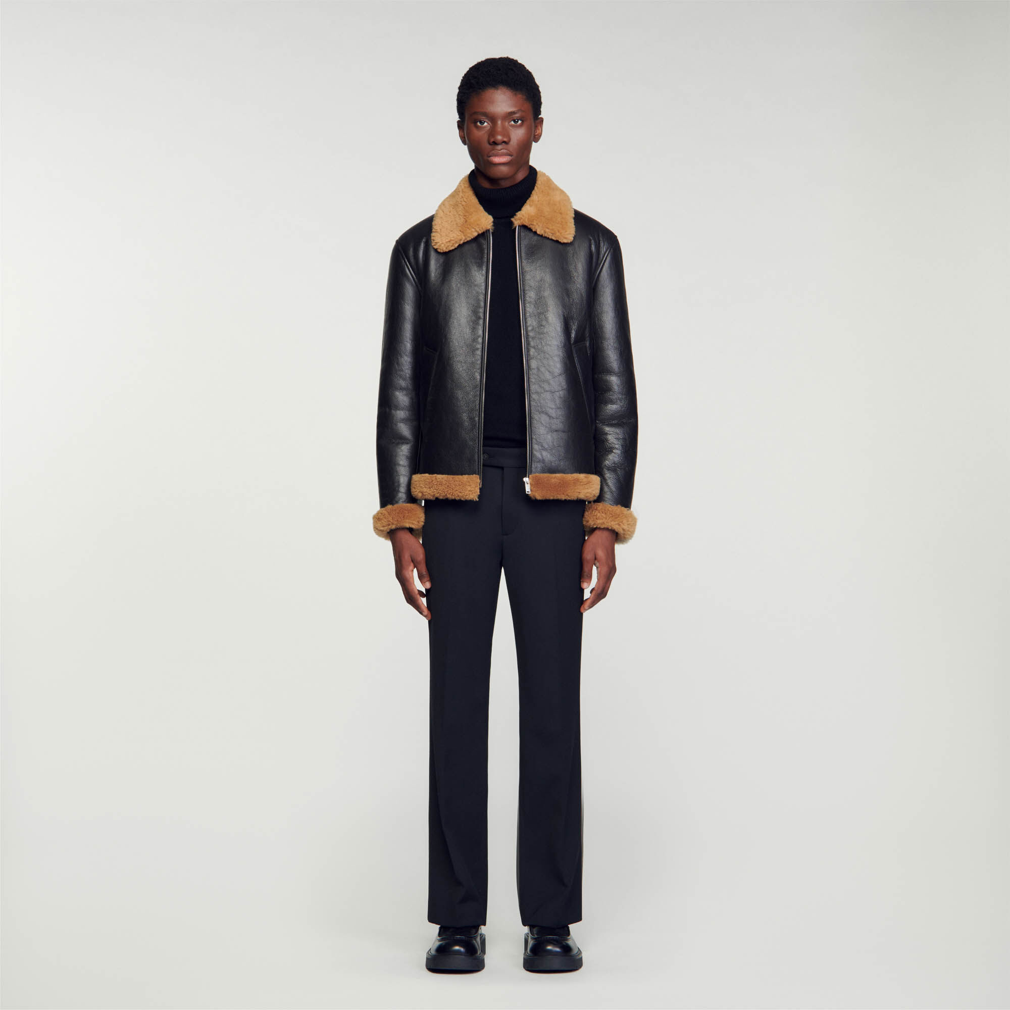 Oversized shearling jacket Brown | Sandro Paris