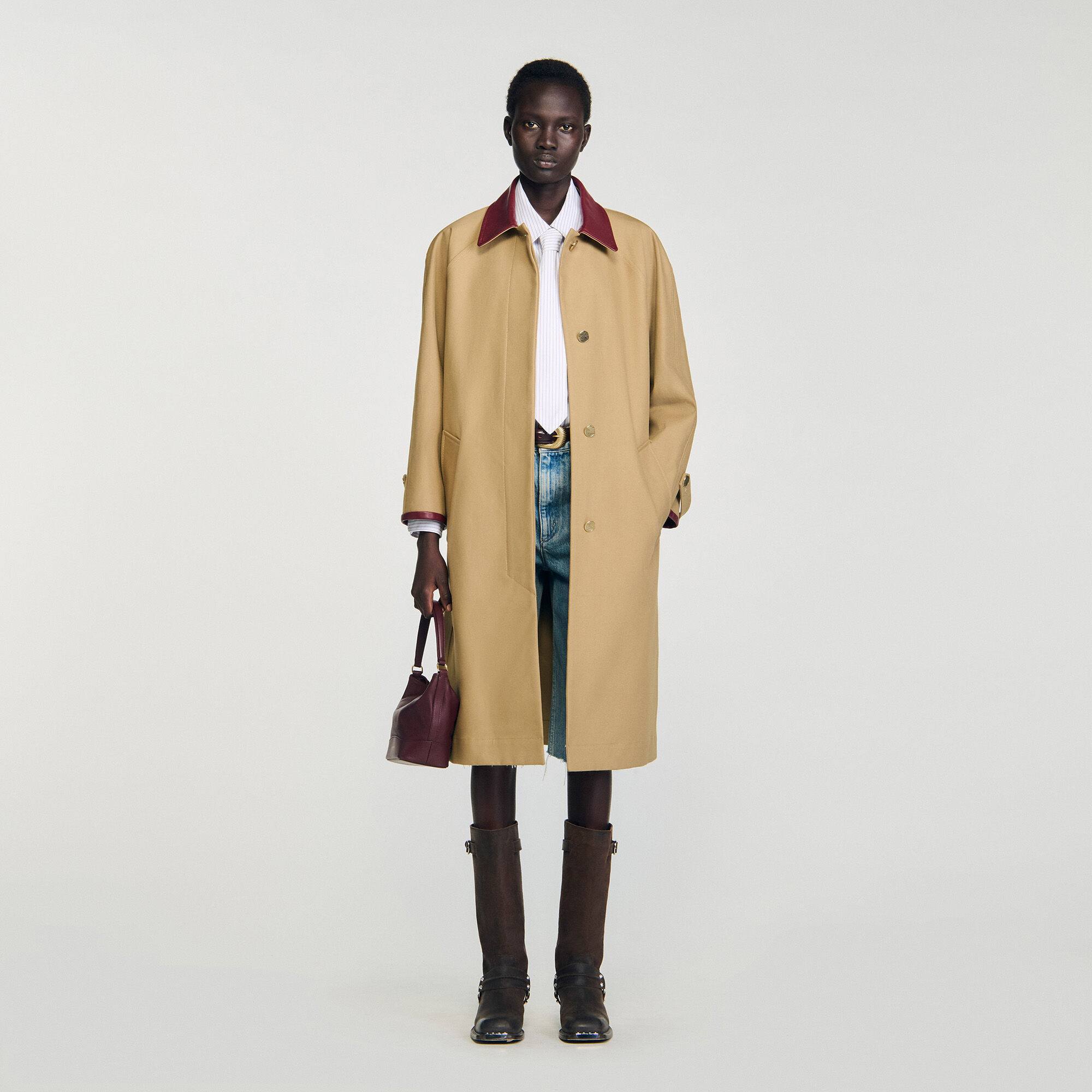 Sandro Parisサンドロ・パリ　ウールジャケットコート　ベージュ　36 Double-breasted wool trench coat white / beige For Women