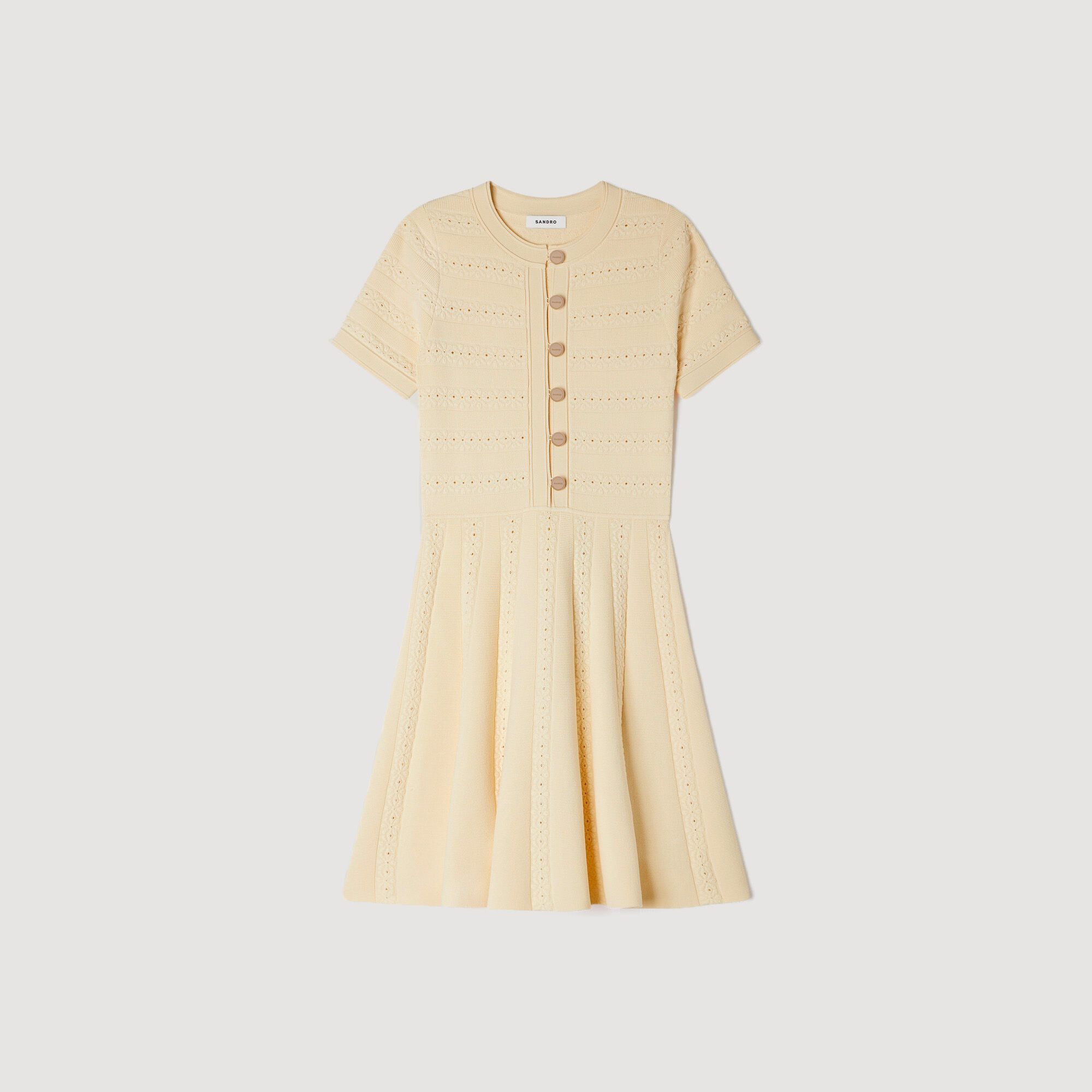 Floral print knit short dress white / beige For Women | Sandro Paris