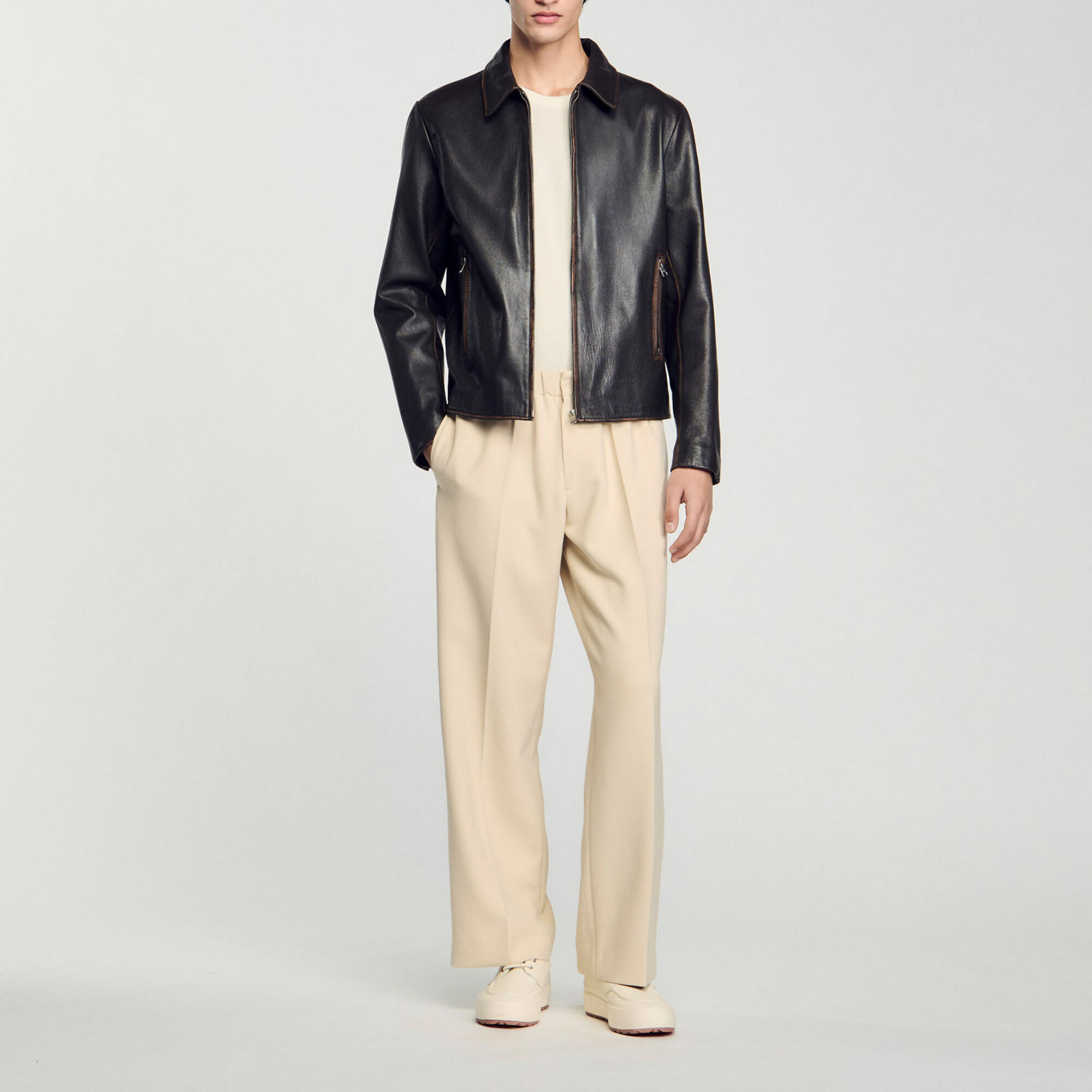 Distressed-look leather jacket