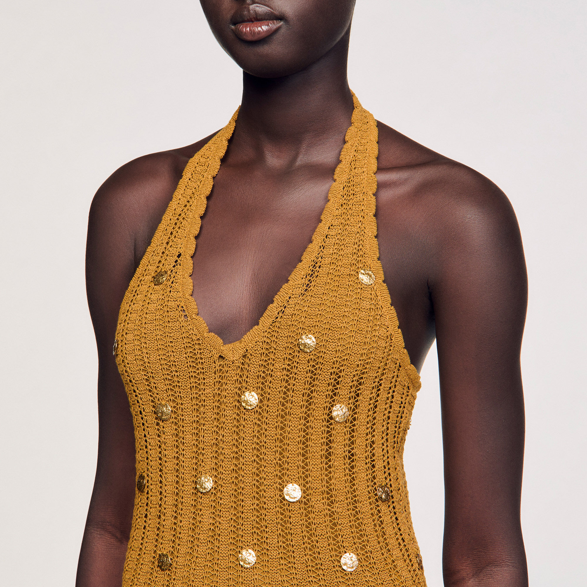 Long knit dress with fringes