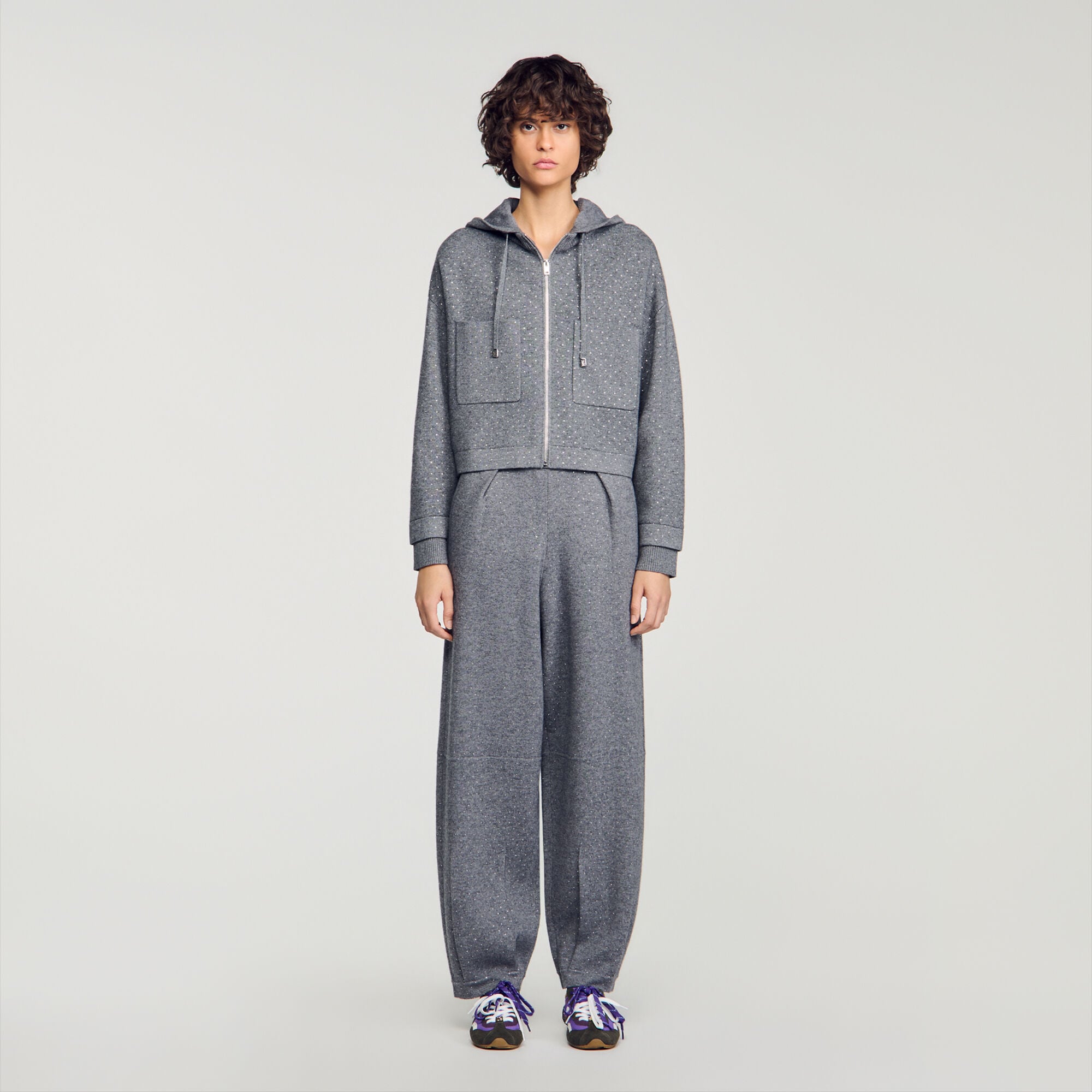 Hooded rhinestone cardigan - Women | Sandro
