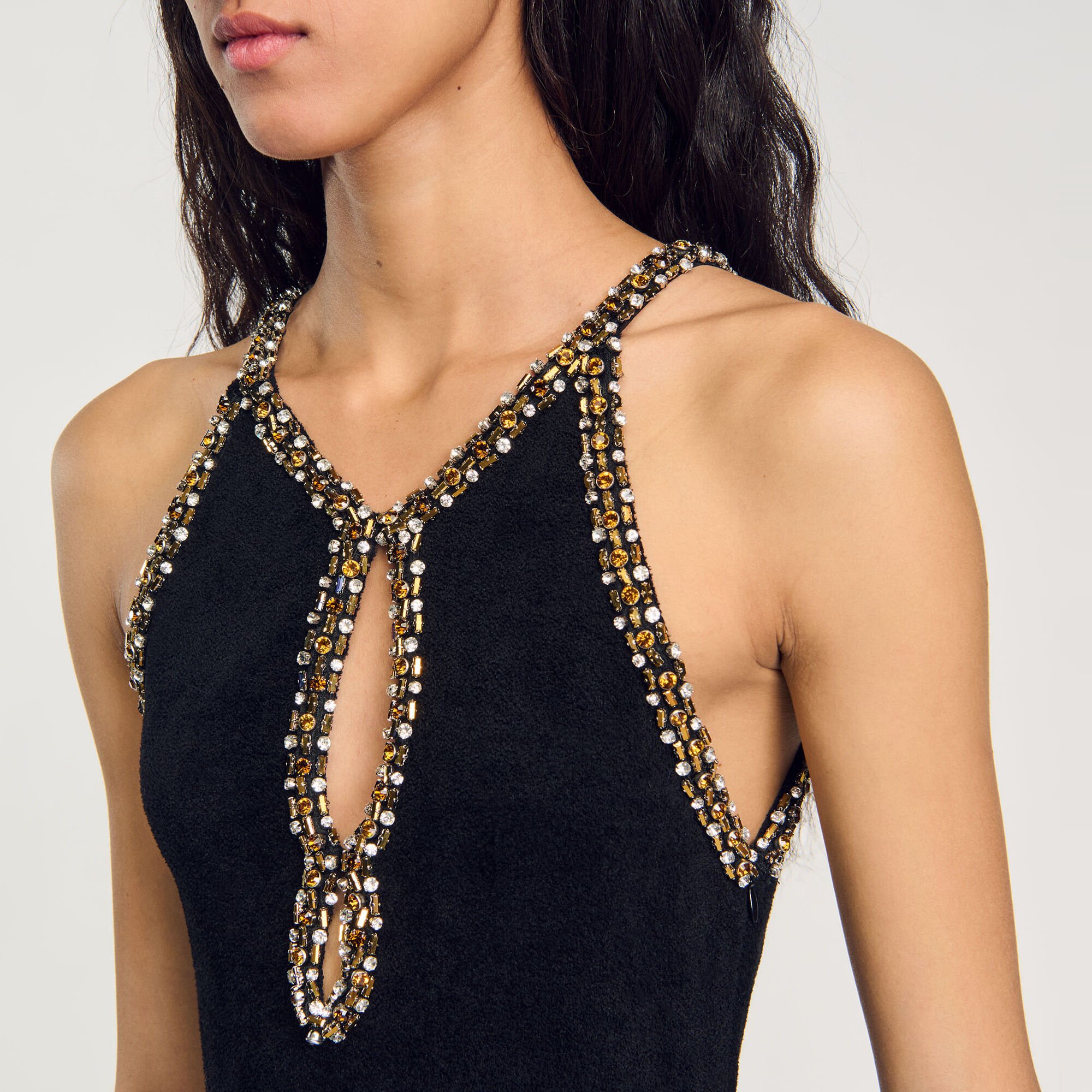 Beaded maxi dress black / gray For Women | Sandro Paris