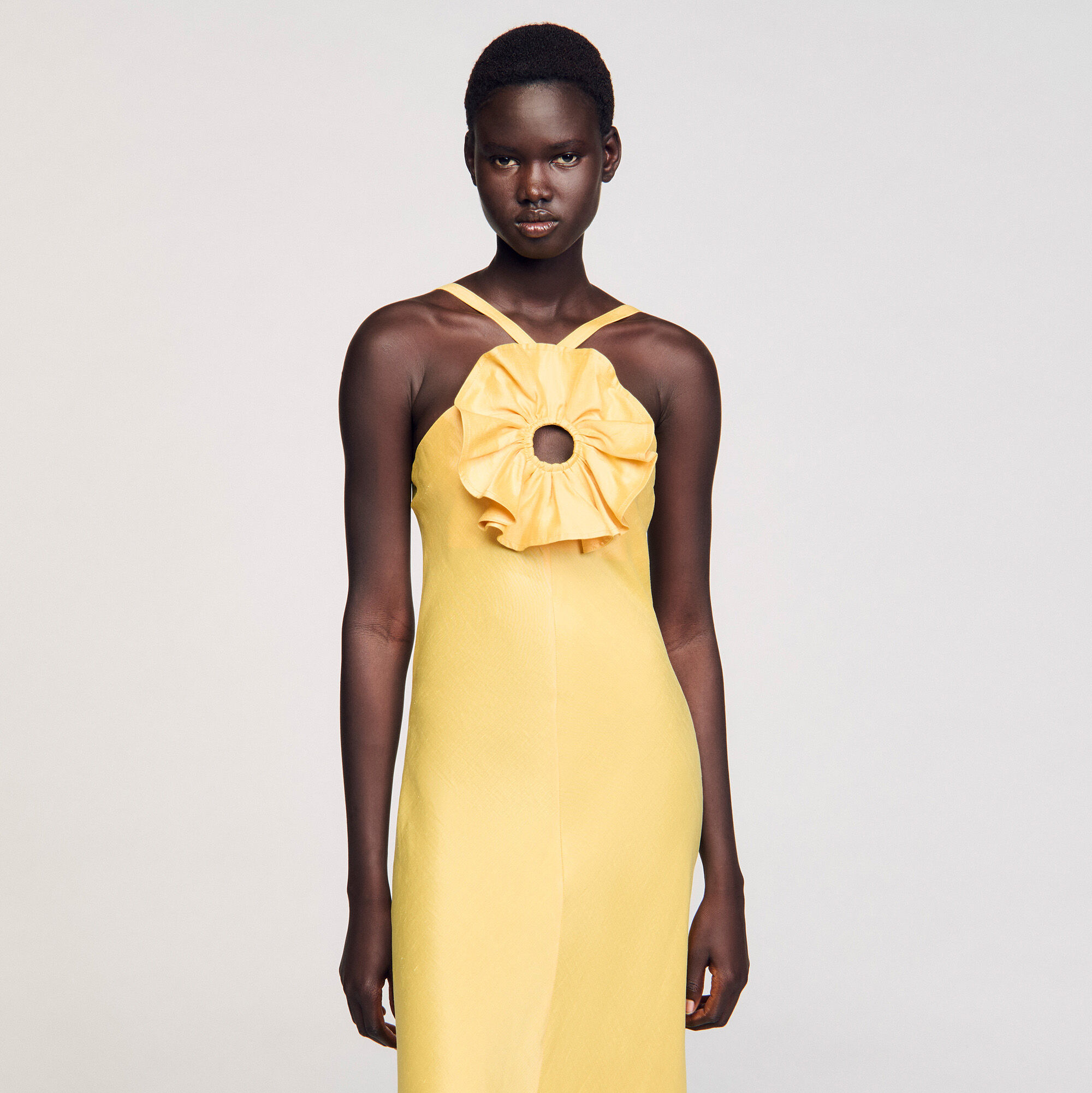 Ruffled maxi dress yellow / orange For Women | Sandro Paris Ruffled maxi dress yellow / orange For Women | Sandro Paris