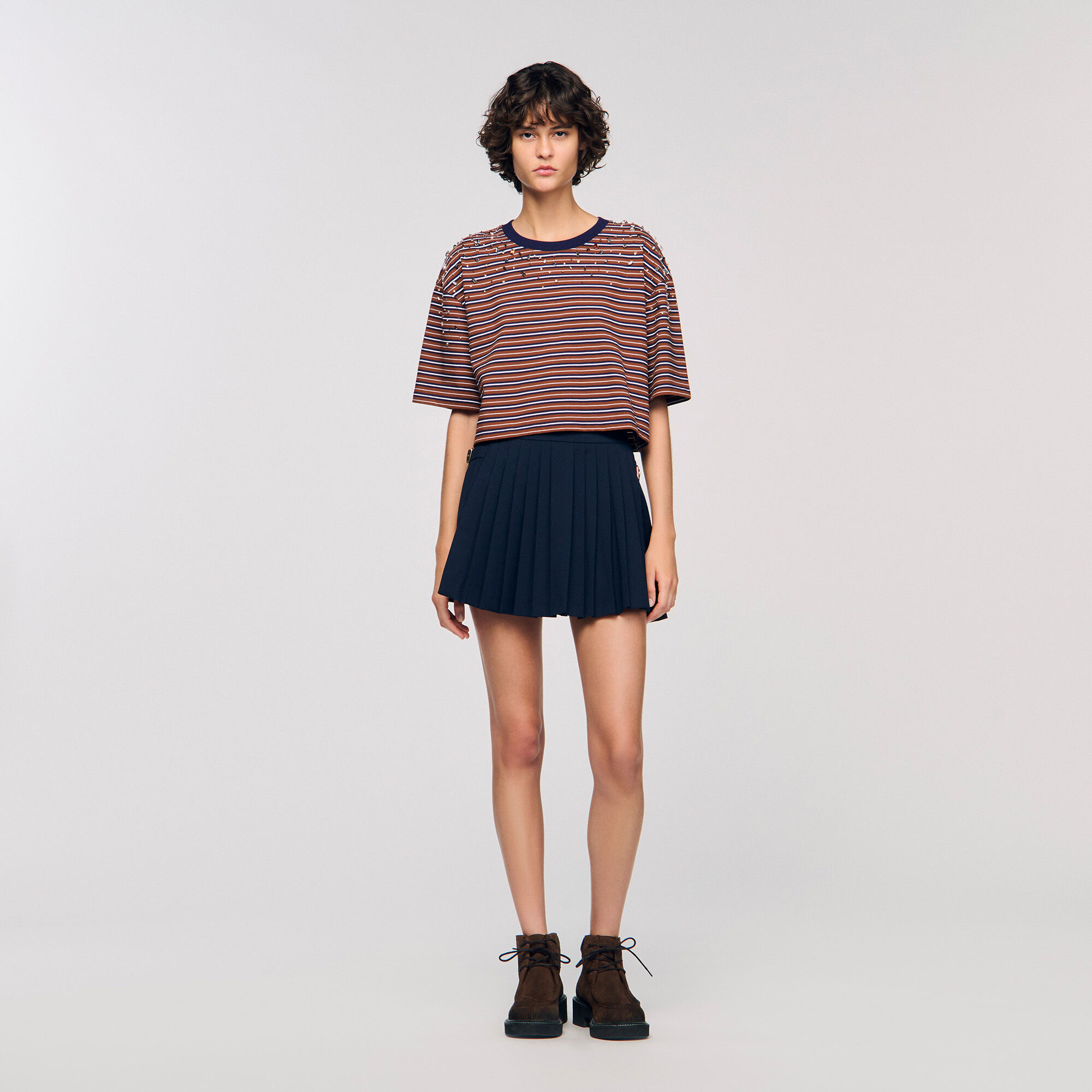 Striped rhinestone T-shirt