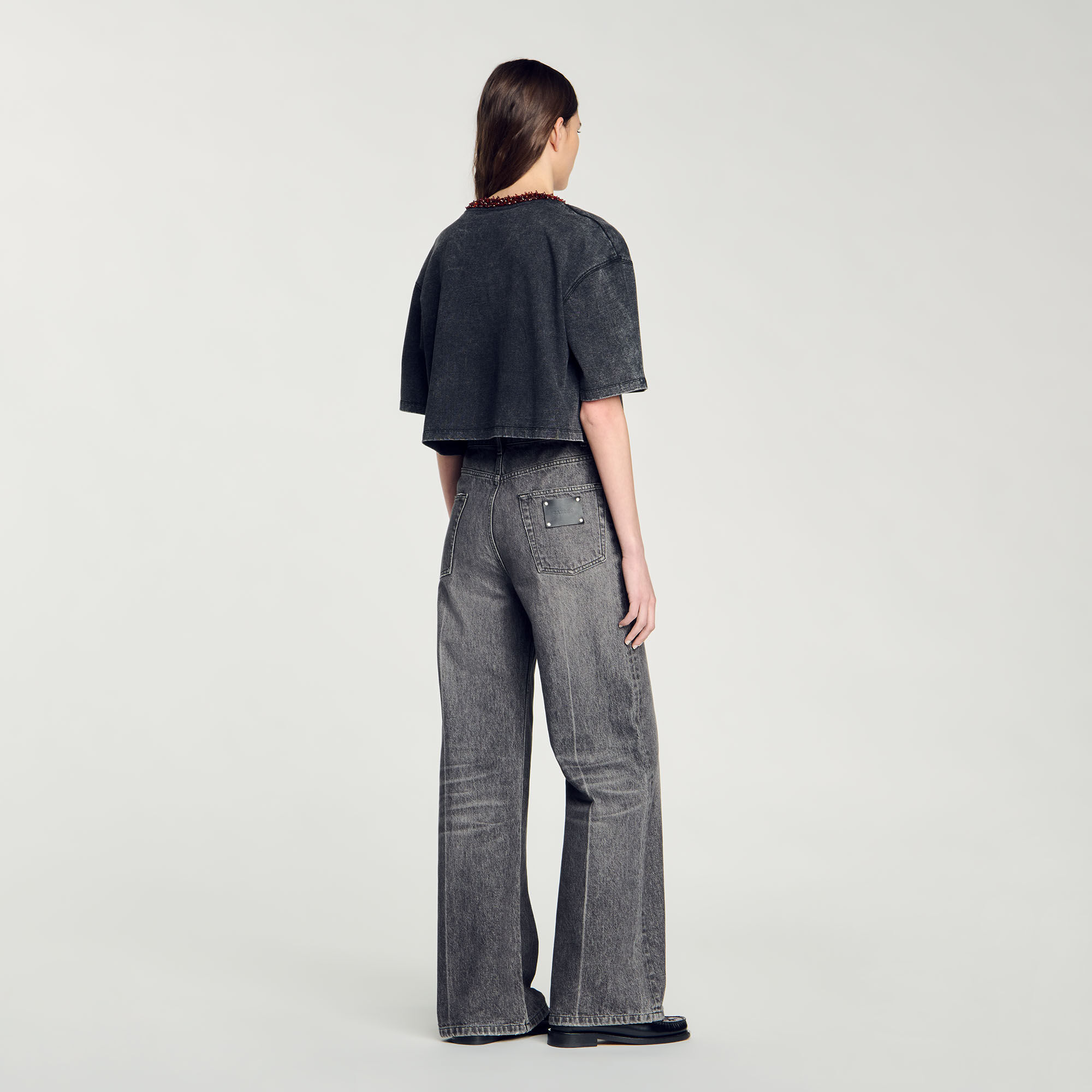 Cropped beaded T-shirt
