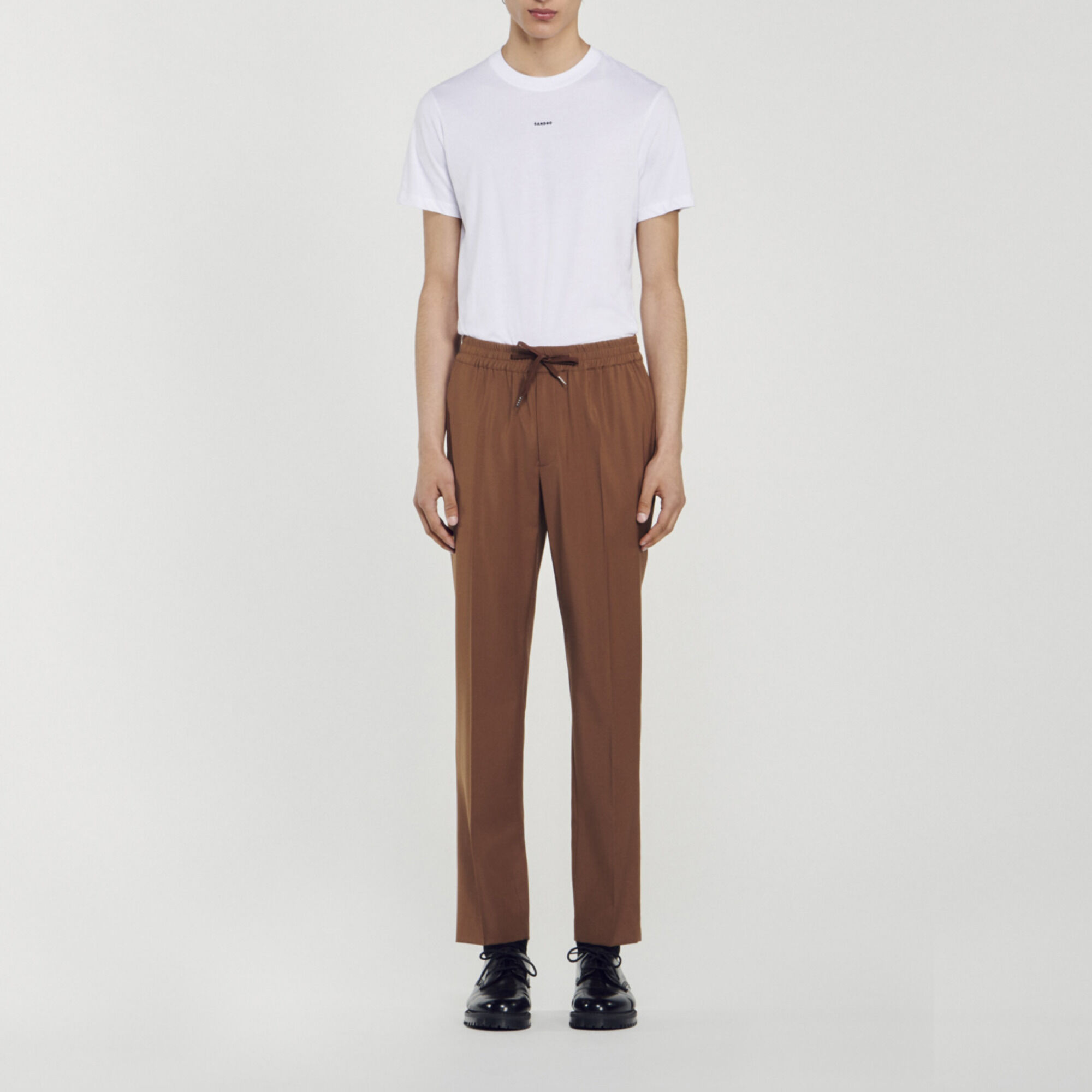 Elasticated straight-leg trousers
