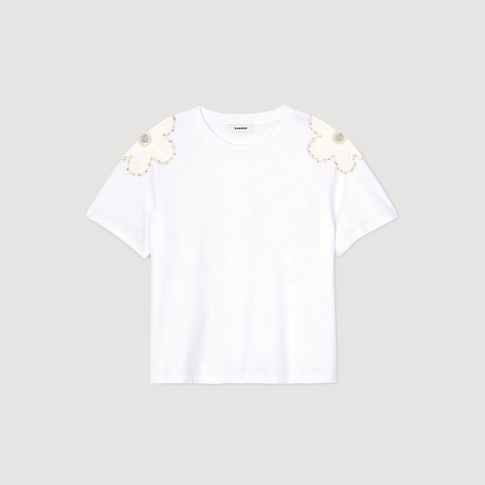 【海外限定】SandroTシャツ☆Spiral-Print Side-Tie Cotton T-Sh Spiral-motif shirt blue For Women | Sandro Paris