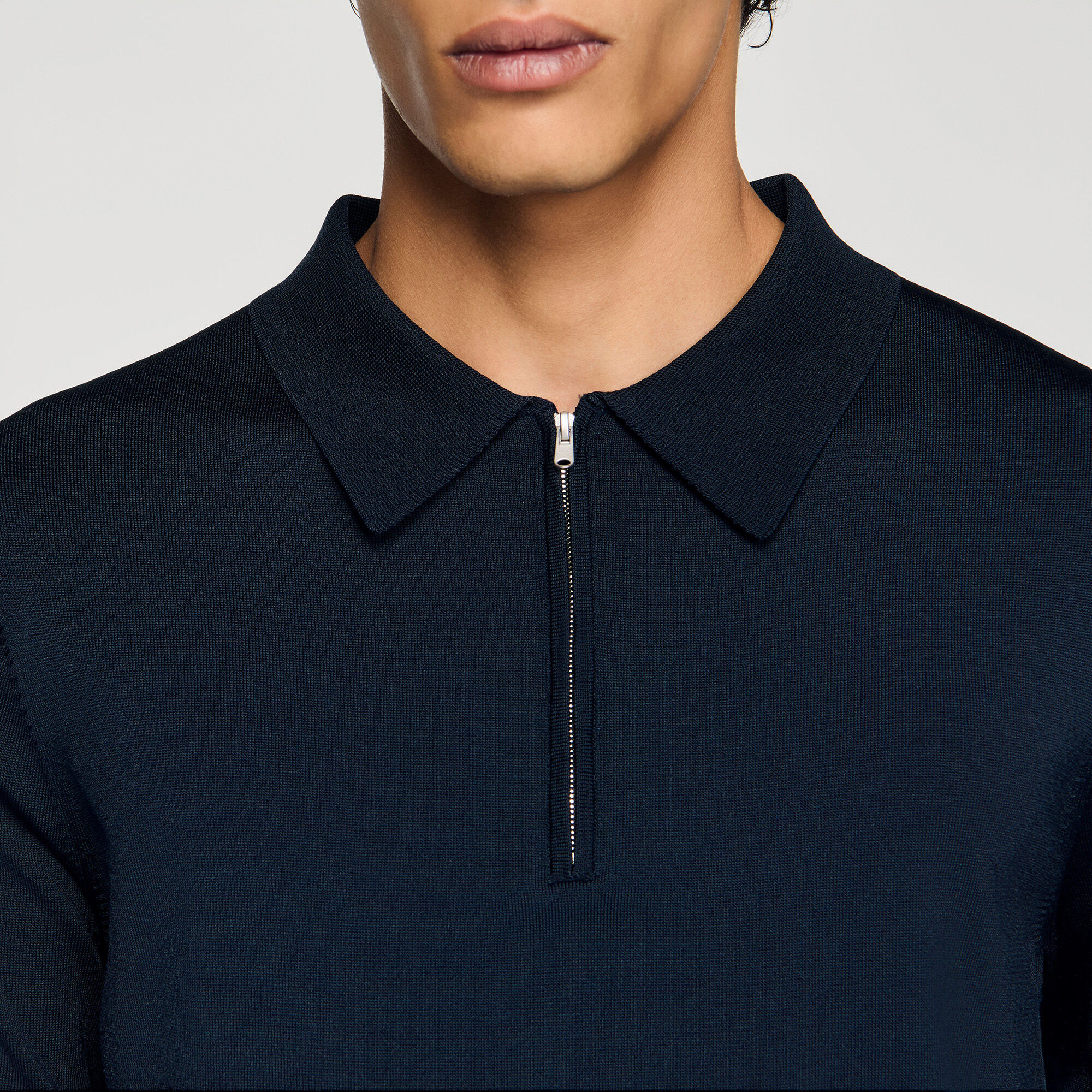 Knitted polo shirt with zip collar