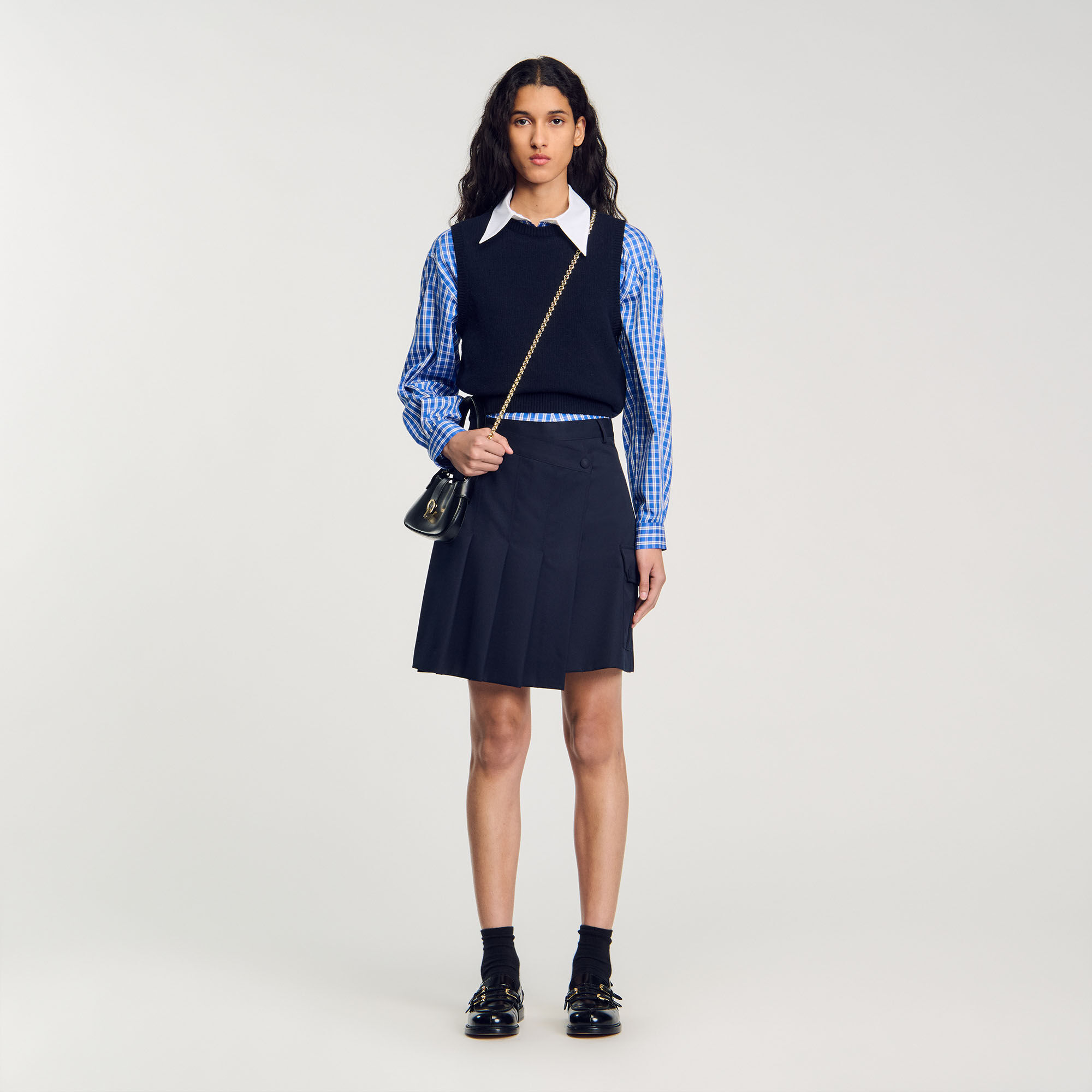 Sandro plaid pleated midi skirt 2025