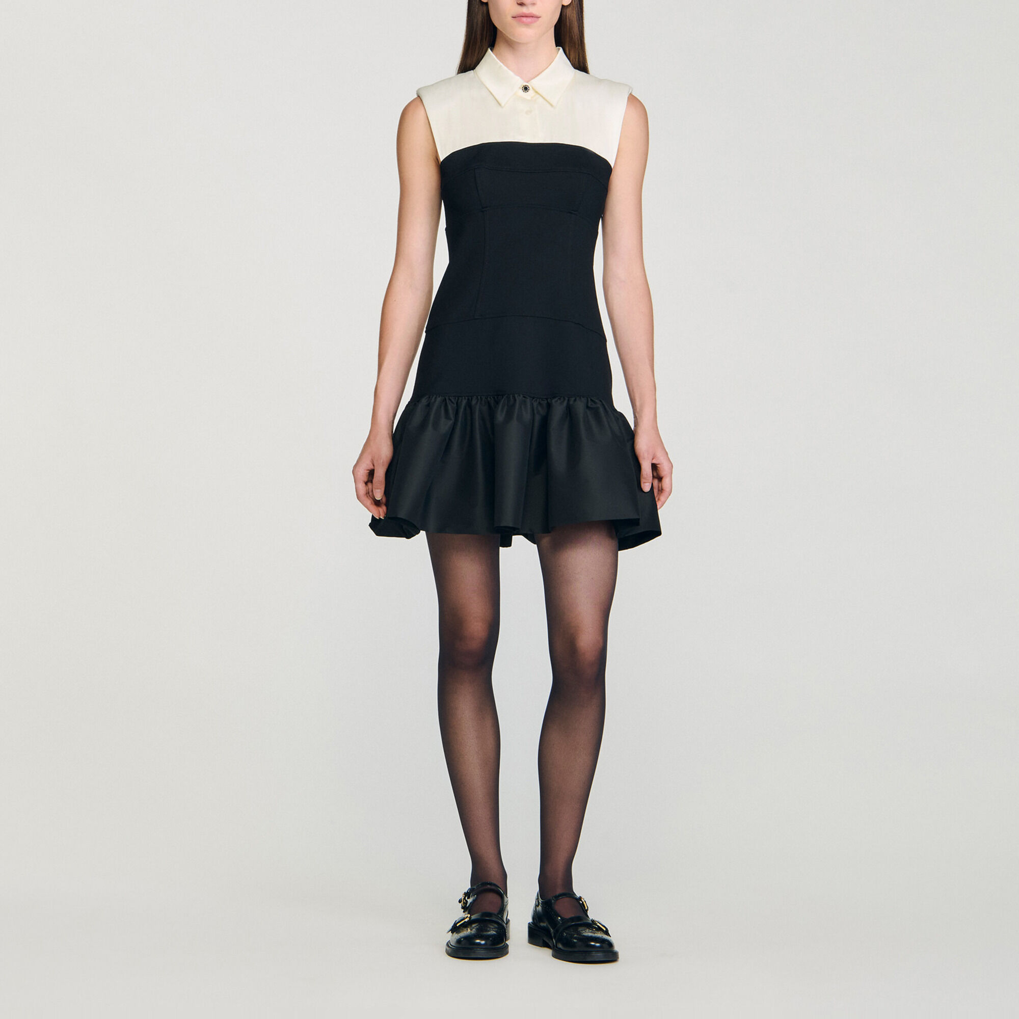Short two-tone ruffled dress - Women | Sandro
