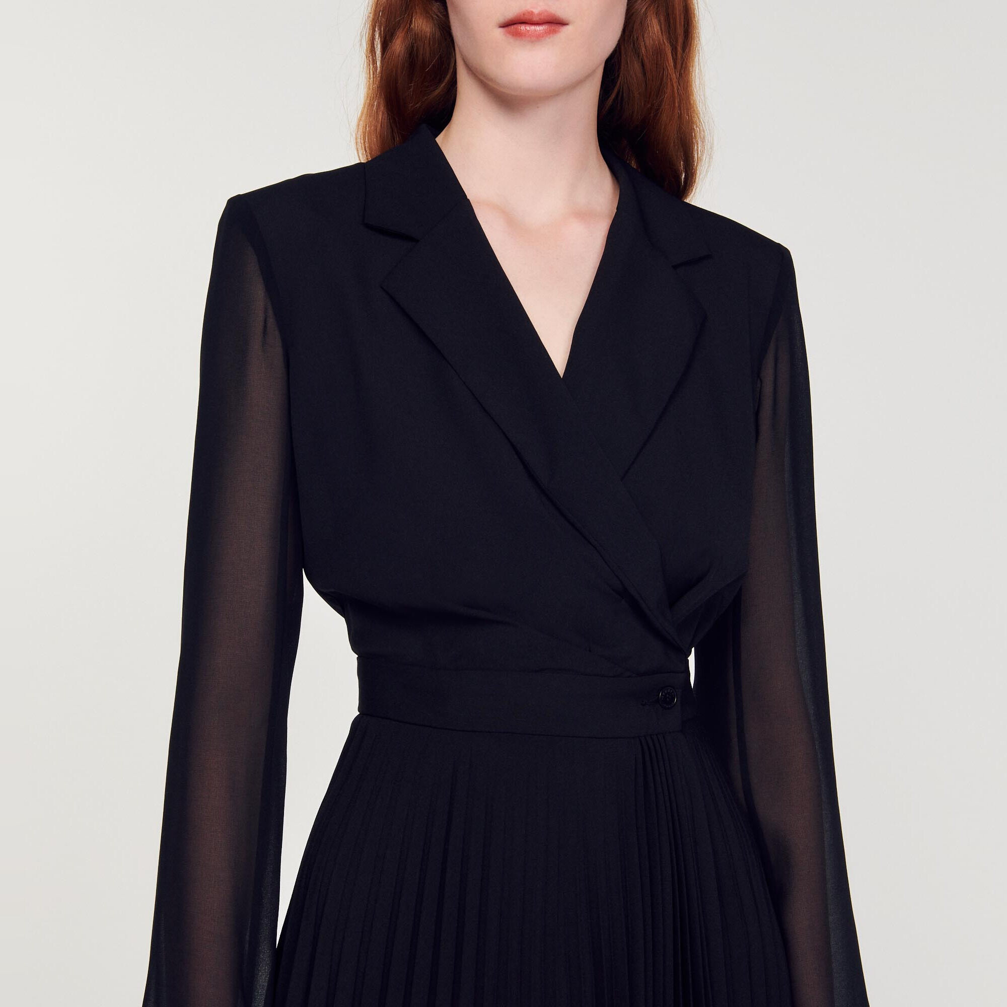 Dual-material long-sleeved dress black / gray For Women