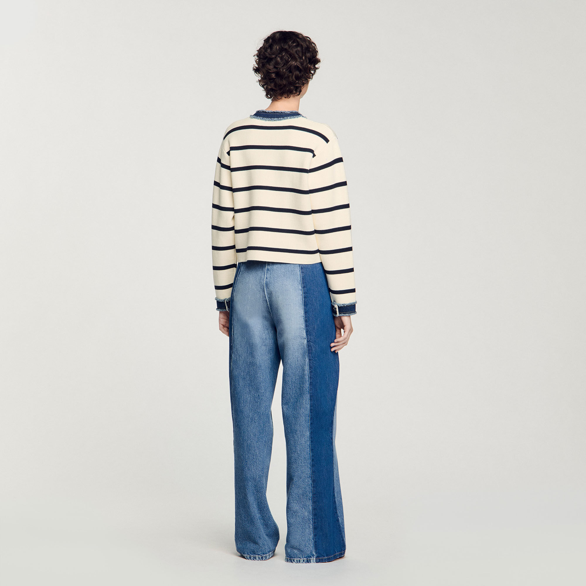 Stripy cardigan with denim details