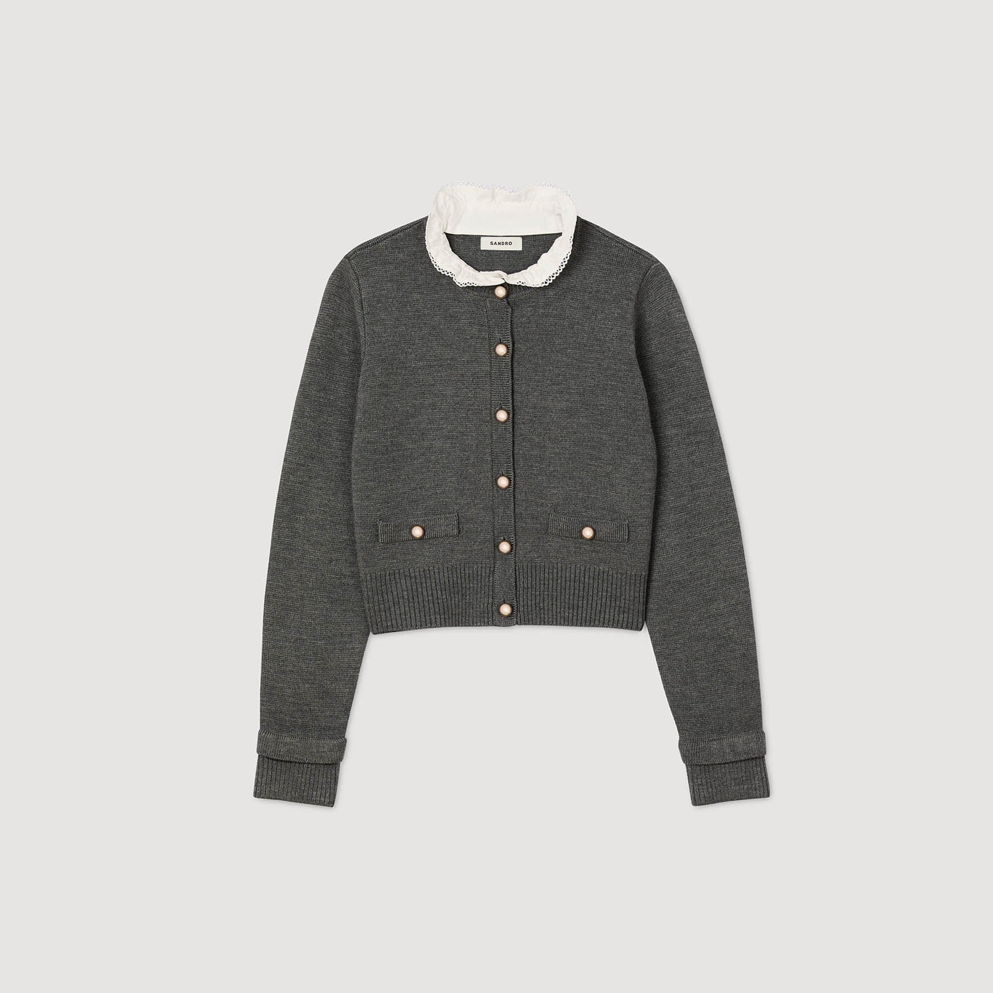 Cardigan with removable ruffle collar
