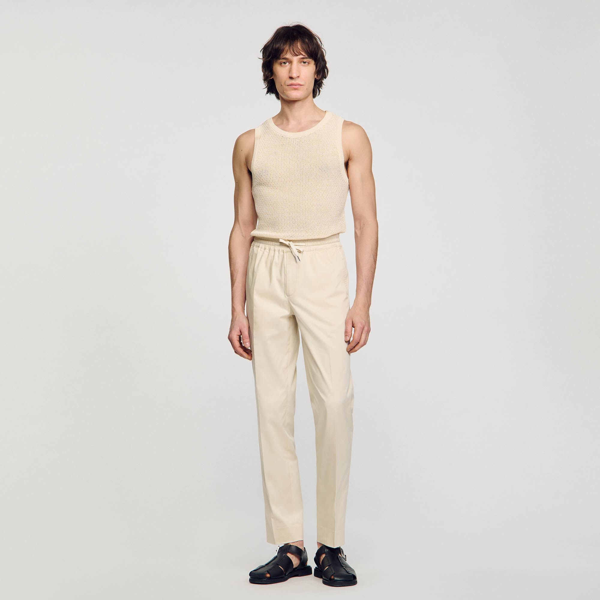 Elasticated straight-leg trousers