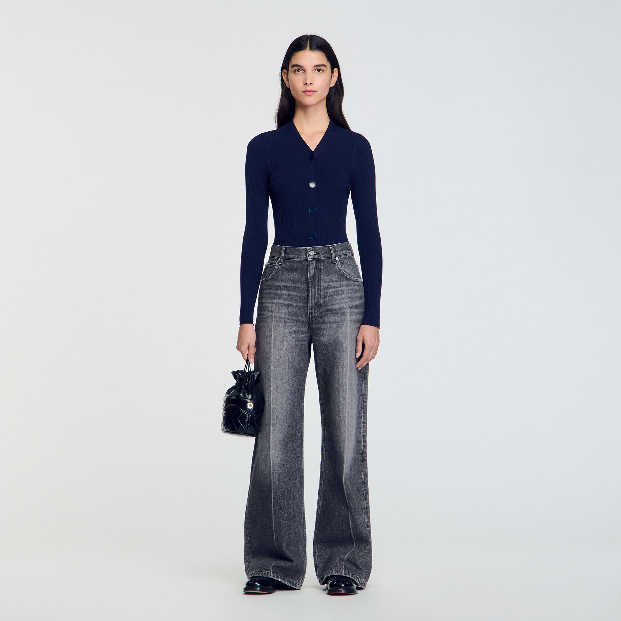 Sandro ribbed knit buttoned cardigan hot sale