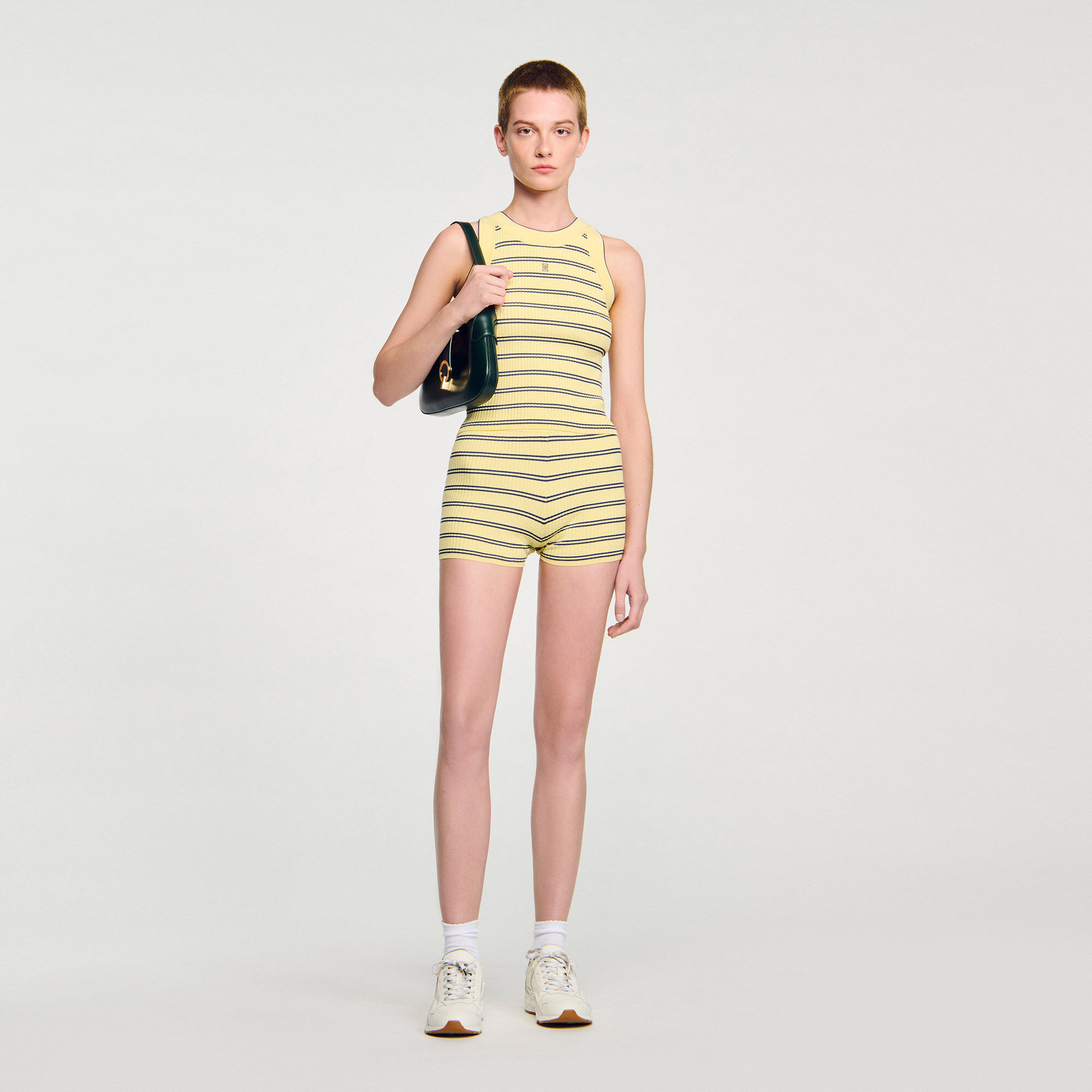 【海外限定】SandroTシャツ☆Spiral-Print Side-Tie Cotton T-Sh Spiral-motif shirt blue For Women | Sandro Paris