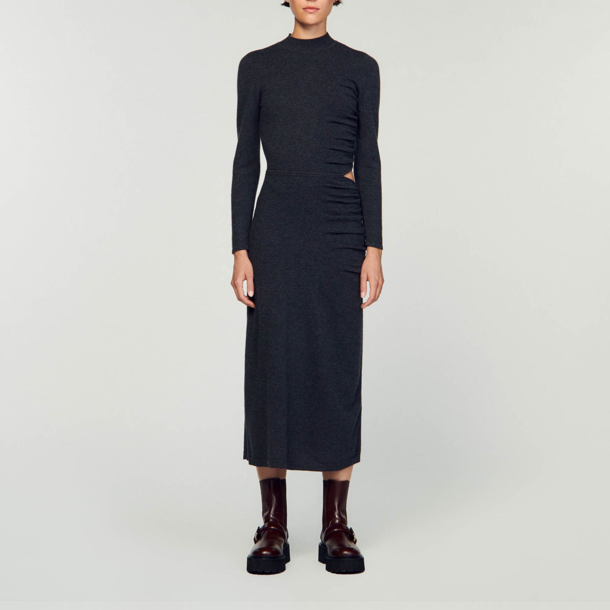 Knit maxi dress black gray For Women Sandro Paris