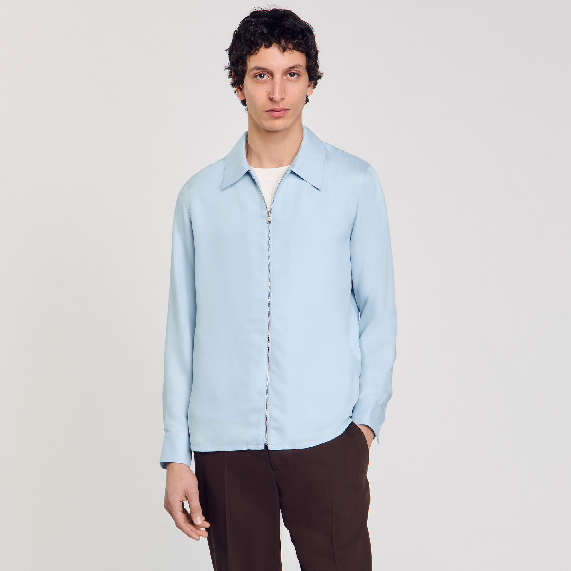 Zip-up shirt blue for Men | Sandro Paris