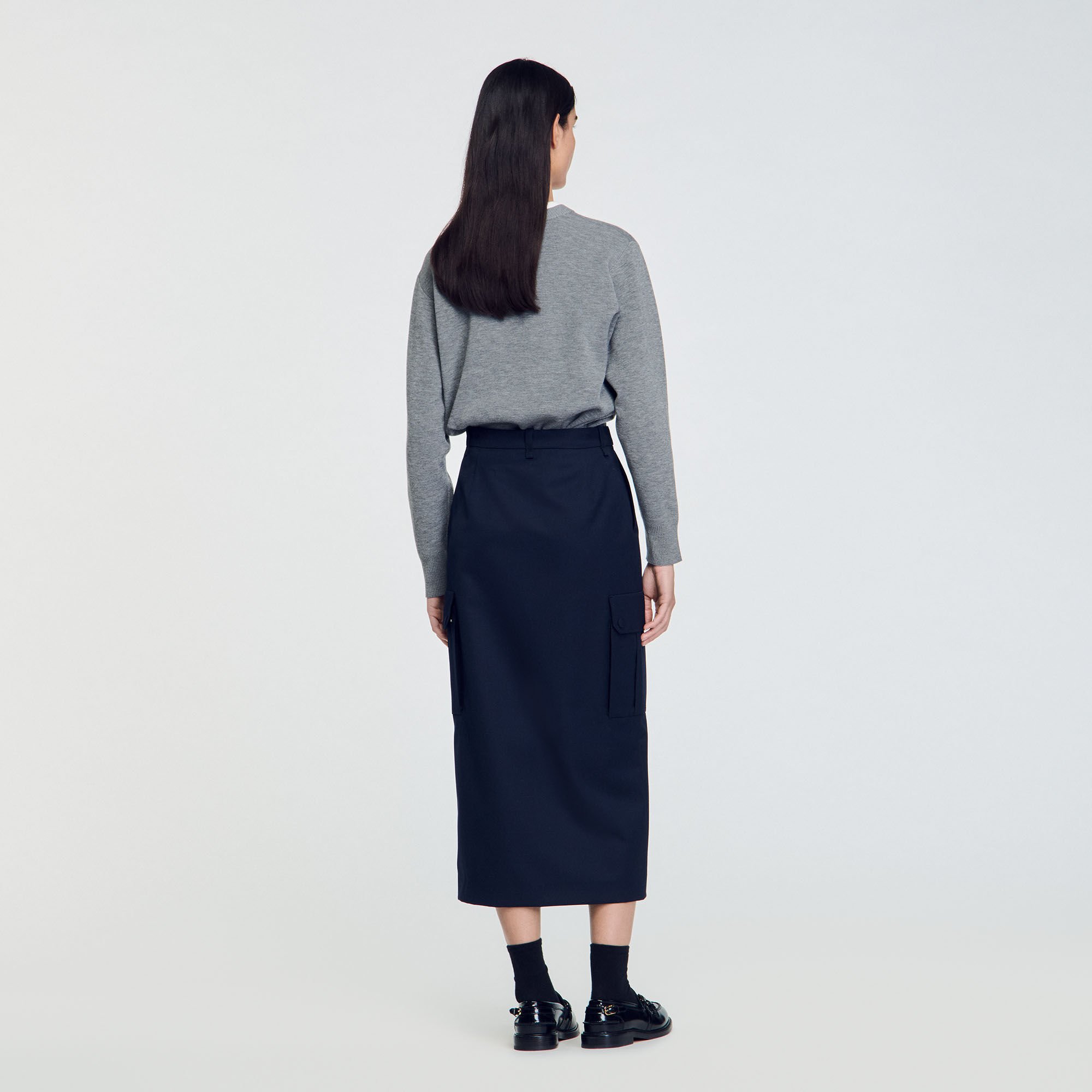 【PORTERNA】Tenue Ple Long Skirt Long cargo skirt blue For Women | Sandro Paris