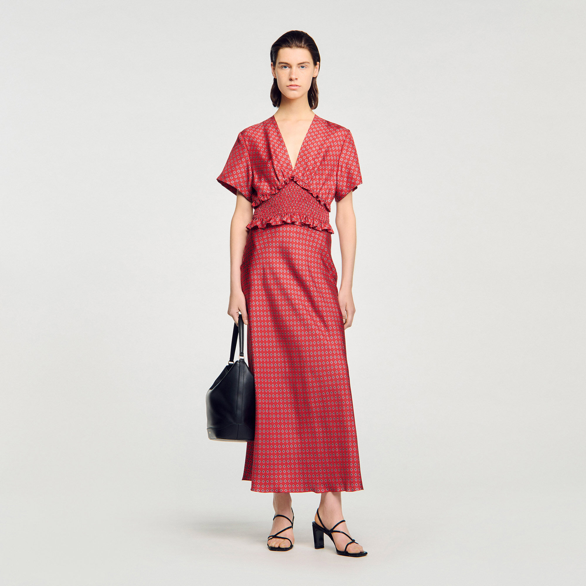 SANDRO☆フローラルプリント Vネック シルクドレス♪【送料込】 Printed dresses for women | Sandro Paris