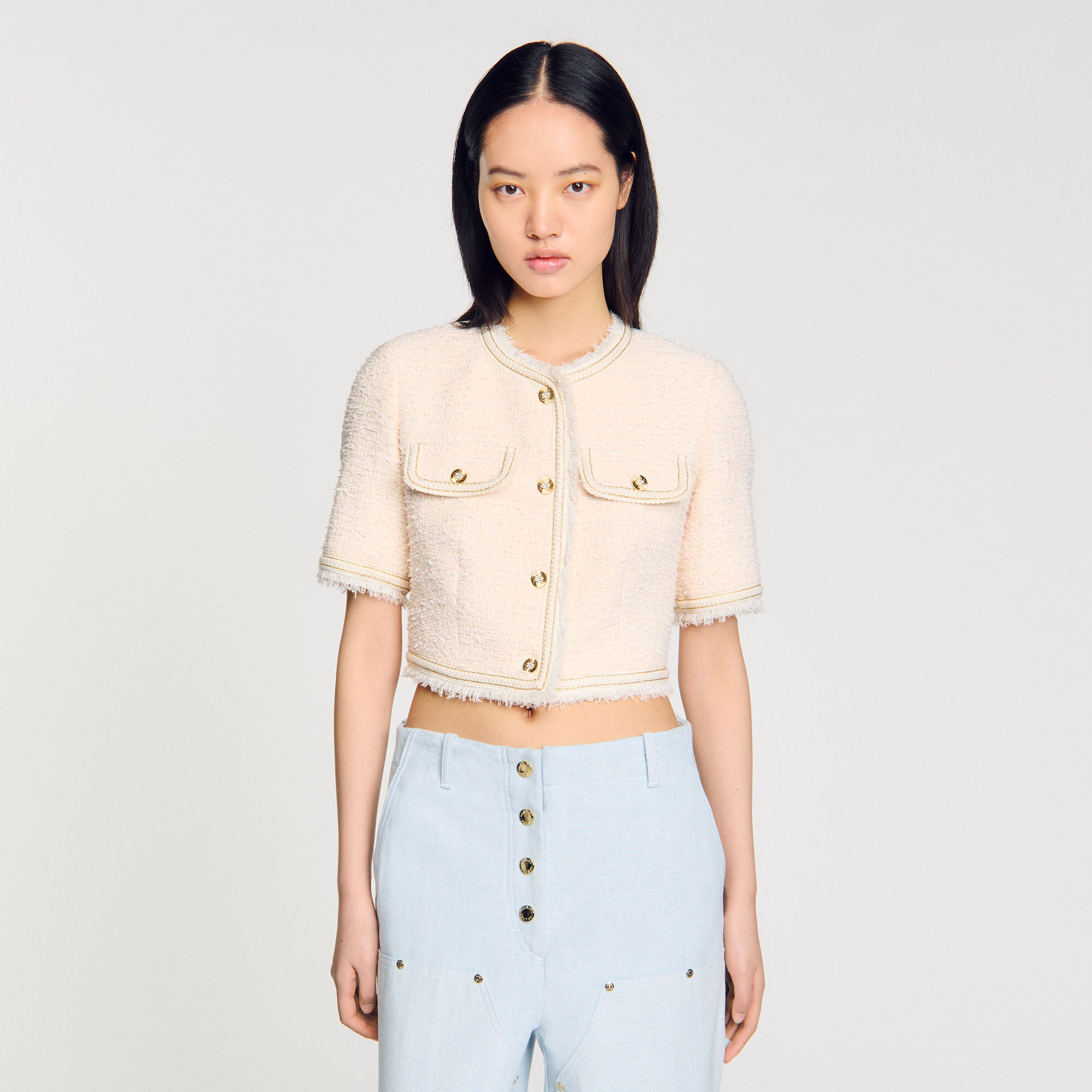 Short-sleeved tweed jacket